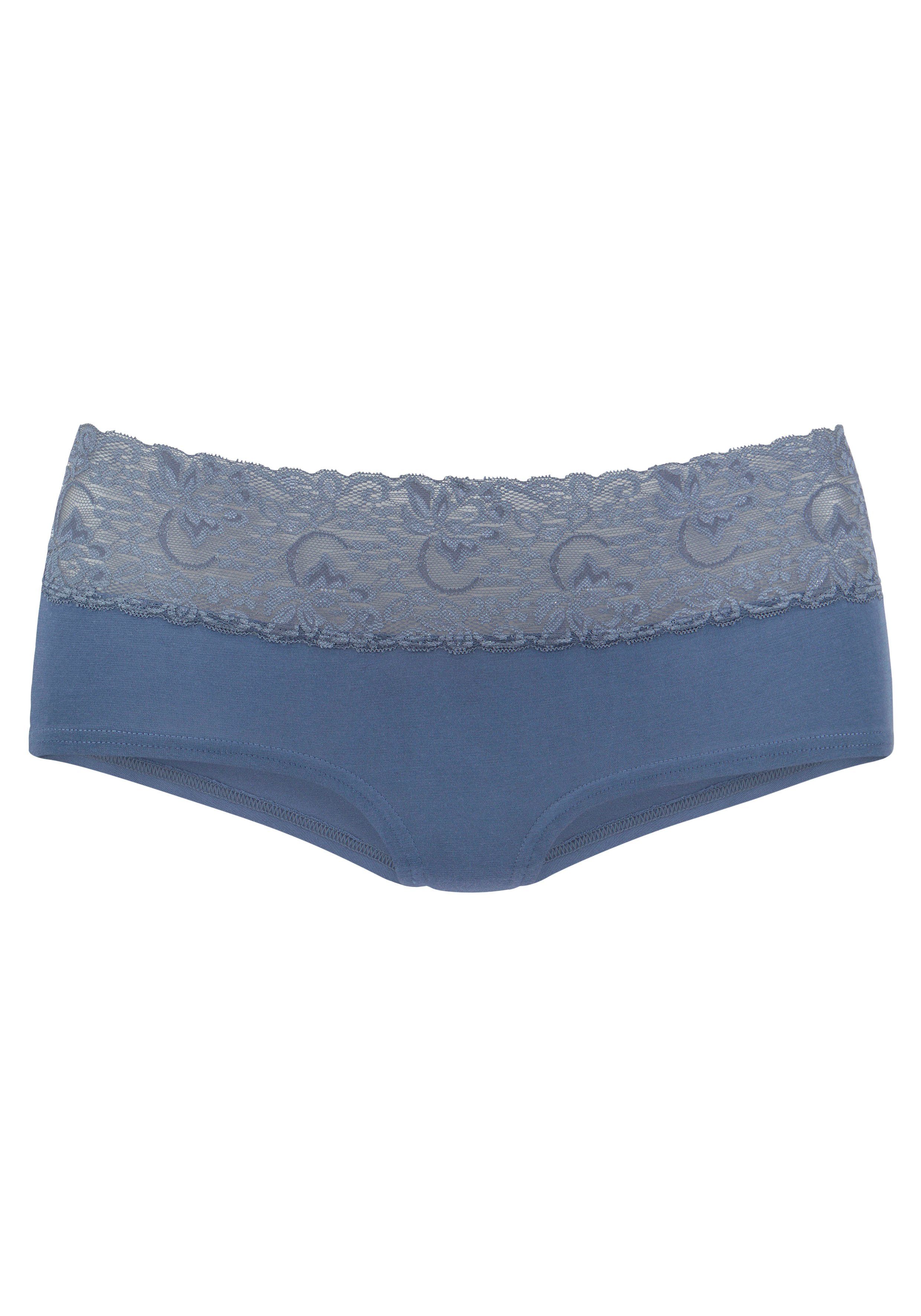 aus 3-St) (Packung, Panty Spitze floraler mit rauchblau, eisblau, Baumwolle navy Vivance elastischer