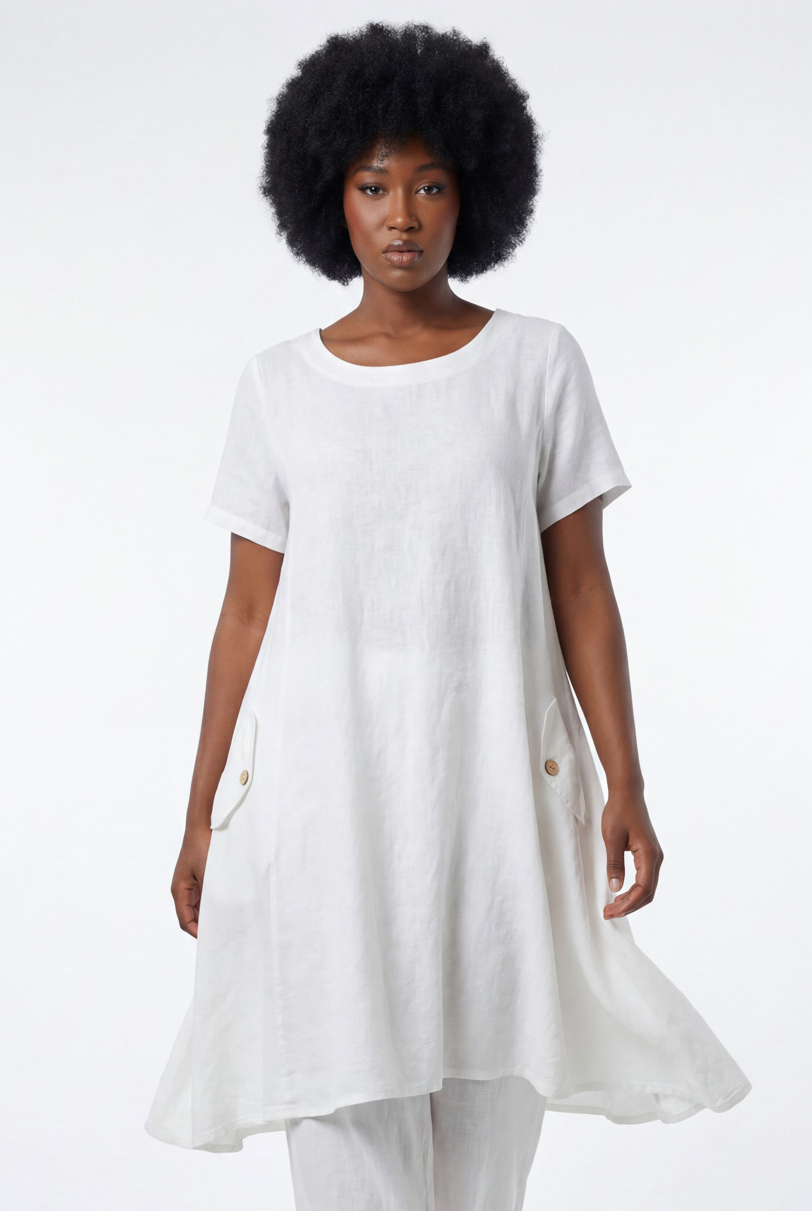 YC Fashion & Style Tunika Leinenkleid – luftiges Oversized Tunika-Kleid – One Size 34–44 dekorative Knopfdetails