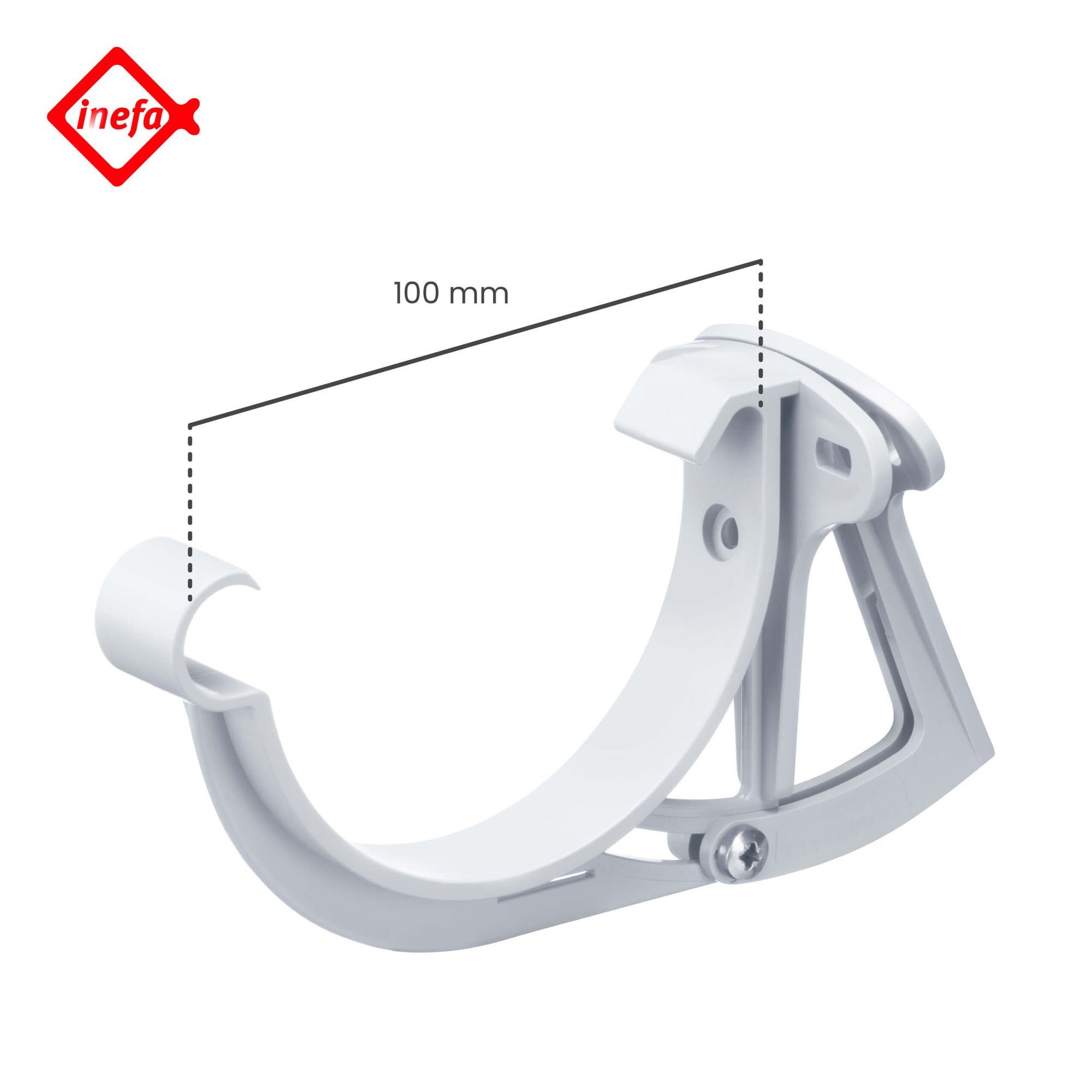 INEFA Dachrinne Stirnbretthalter, justierbar, für Dachrinne halbrund, NW 100. 1 Stück, Dachrinnenhalter aus PVC-U Kunststoff, Made in Germany