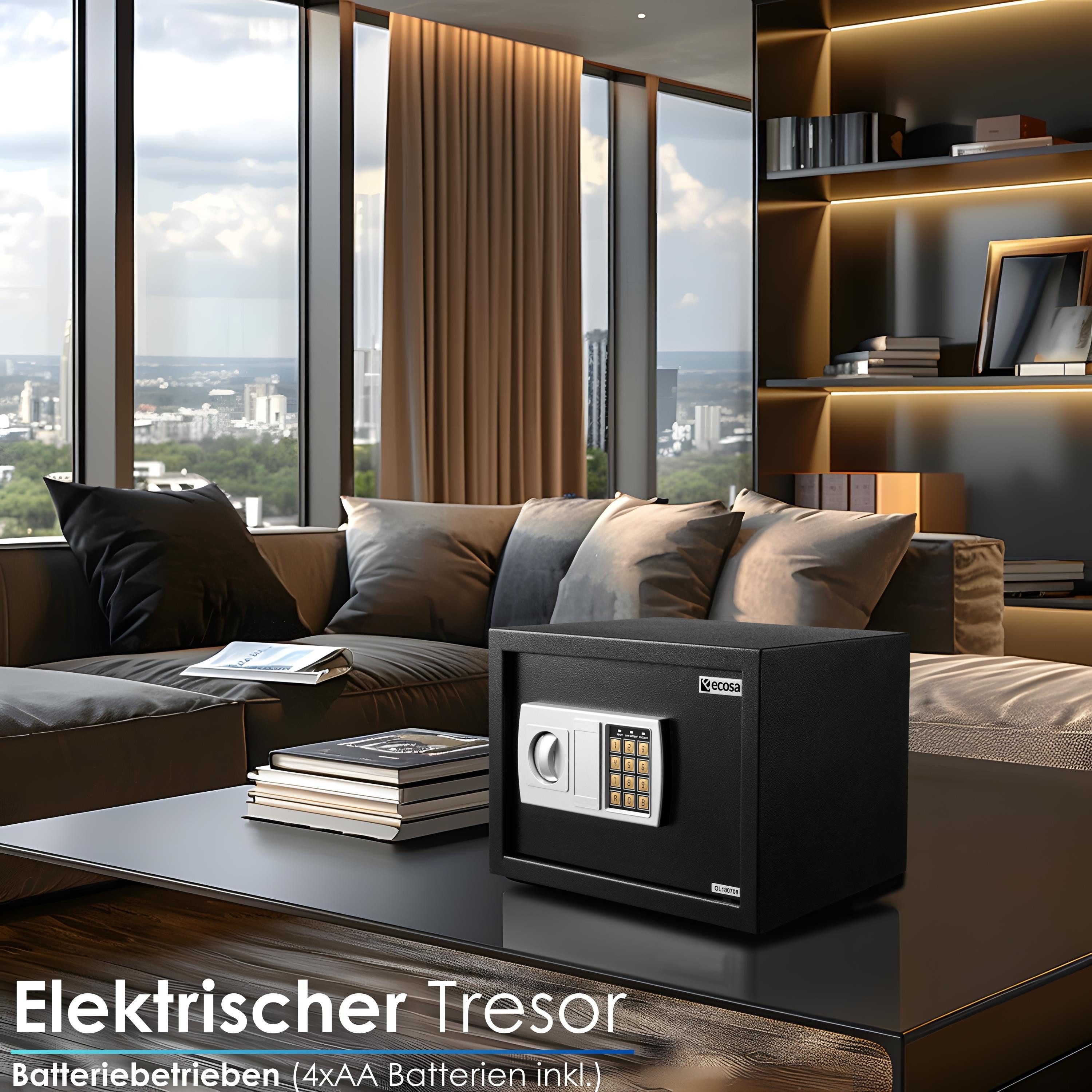 ecosa Möbeltresor EO-5060, Automatische Sperre,Batteriebetrieben,mit Alarm,Notfallschlüssel