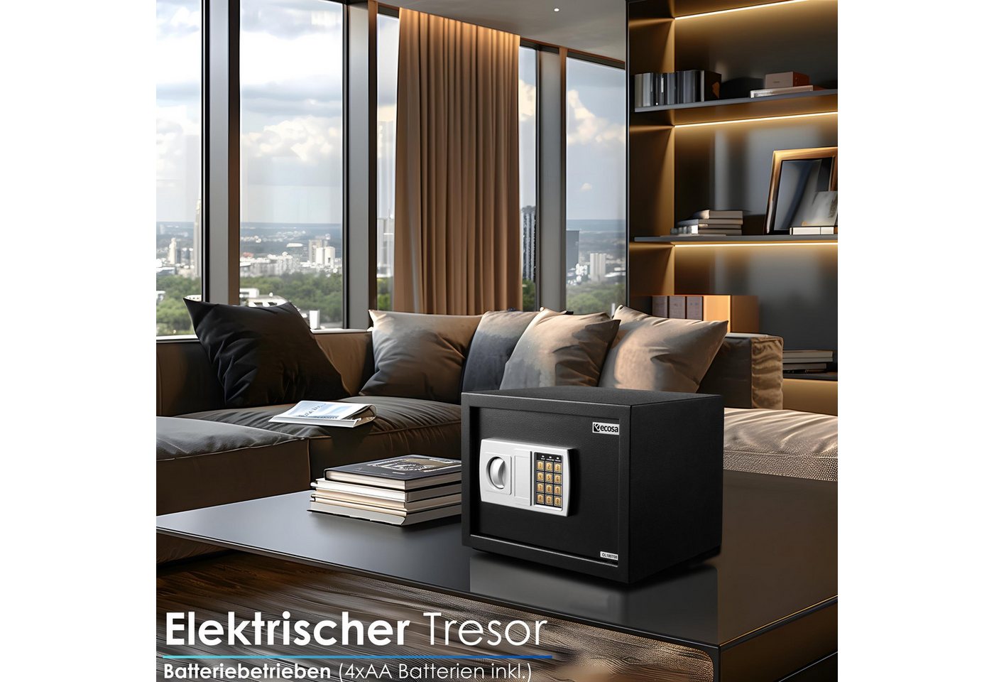 Thumbnail - ecosa Möbeltresor EO-5060, Automatische Sperre,Batteriebetrieben,mit Alarm,Notfallschlüssel