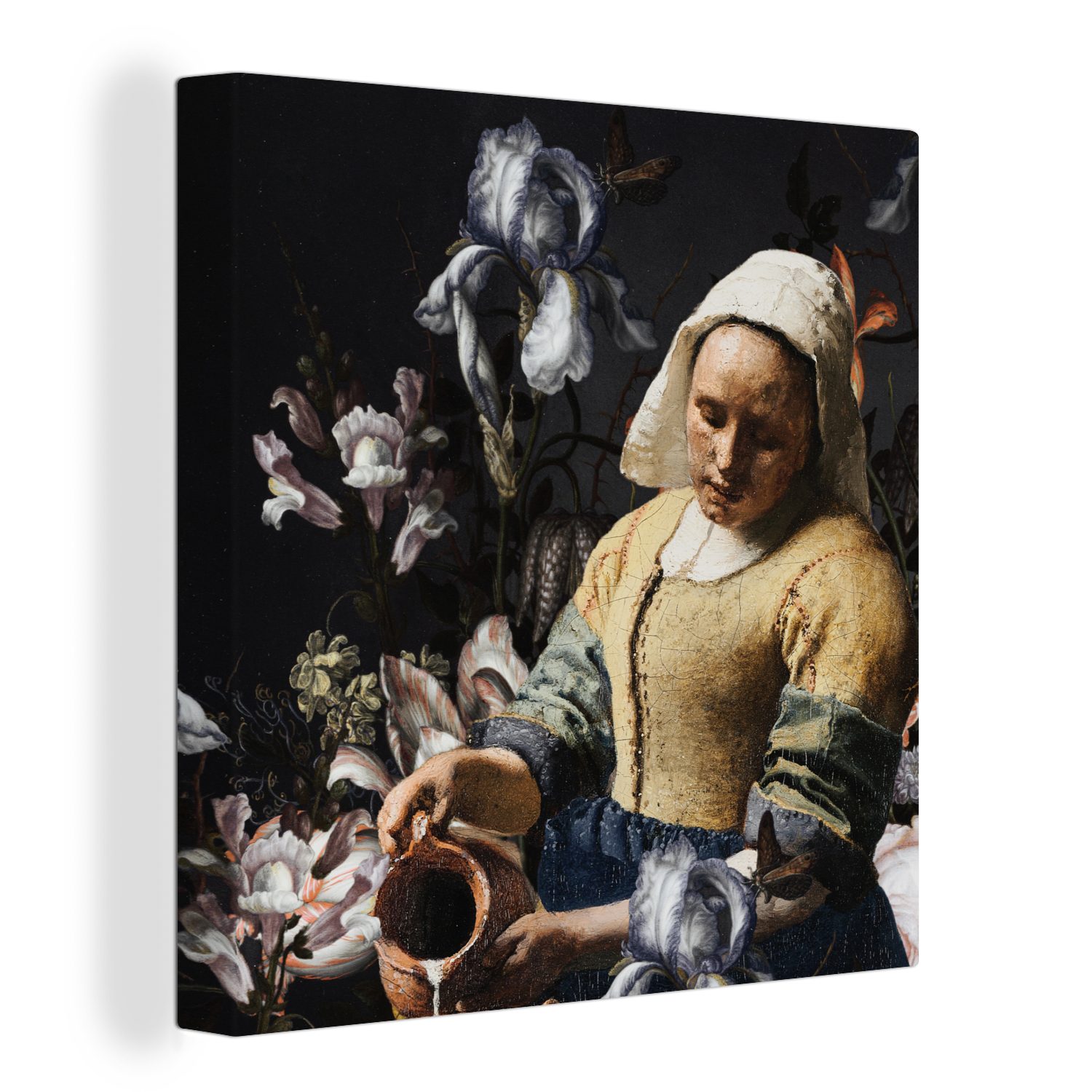 OneMillionCanvasses® Gemälde Milchmädchen - Johannes Vermeer - Blumen, (1 St), Leinwand Bilder für Wohnzimmer Schlafzimmer