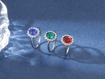Eyecatcher Silberring 925 Sterling Silber Ring mit farbigem Edelstein, Verlobungsring, Zirkonia Ring, echt Sterling Silber, Prunkvoll