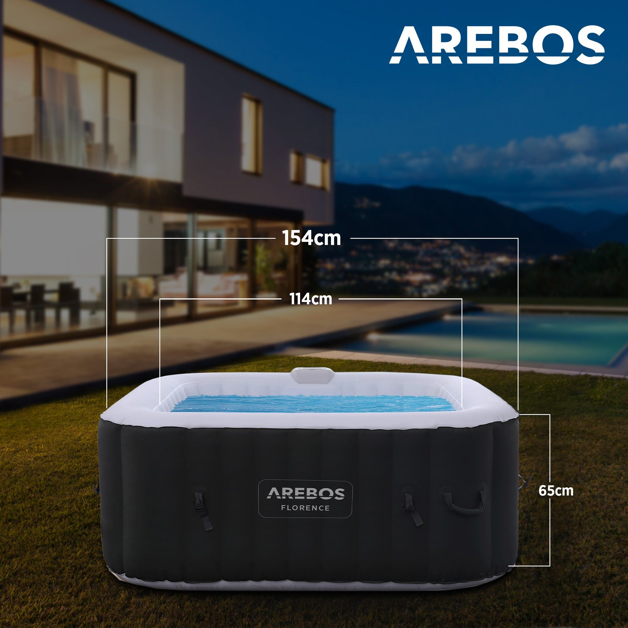 Arebos Whirlpool FLORENCE & BARECELONA Aufblasbar 4 oder 6 Personen mit 100/130 Düsen, (Komplett-Set), für Outdoor & Indoor