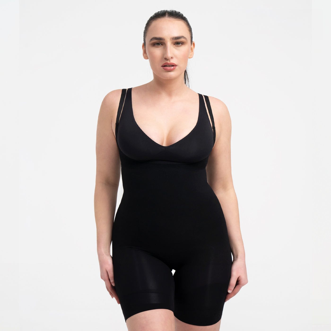 Creamy Fabrics Miederbody Bodysuit Sculpting Shapewear mit offener Brust-Schwarz-S (1-tlg) Figurformend