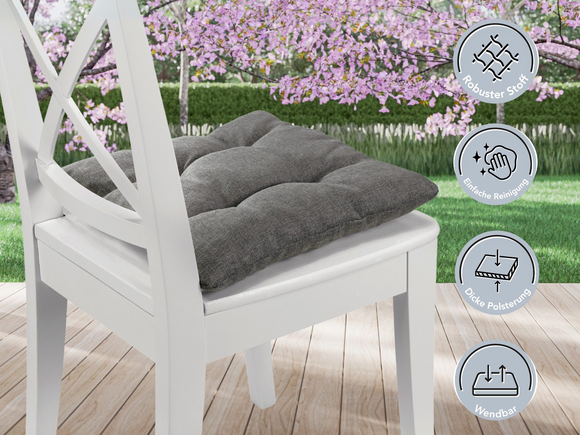 XDREAM Stuhlkissen Sitzkissen Set (2er & 4er) für Stühle und Bänke, robuste Polsterauflage für indoor und outdoor, 38x38x6 cm