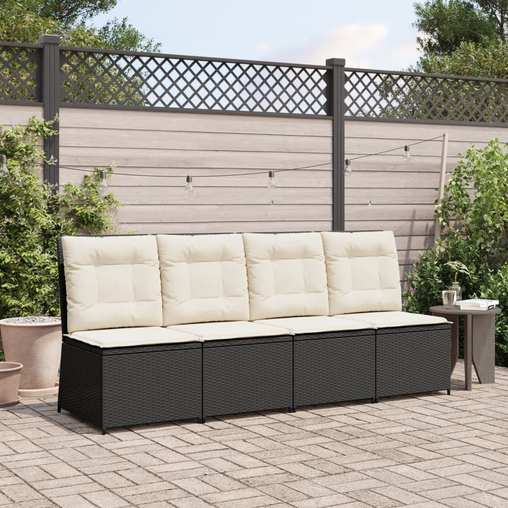 vidaXL Loungesofa Gartensessel mit Liegefunktion und Kissen Schwarz Poly Rattan, 1 Teile