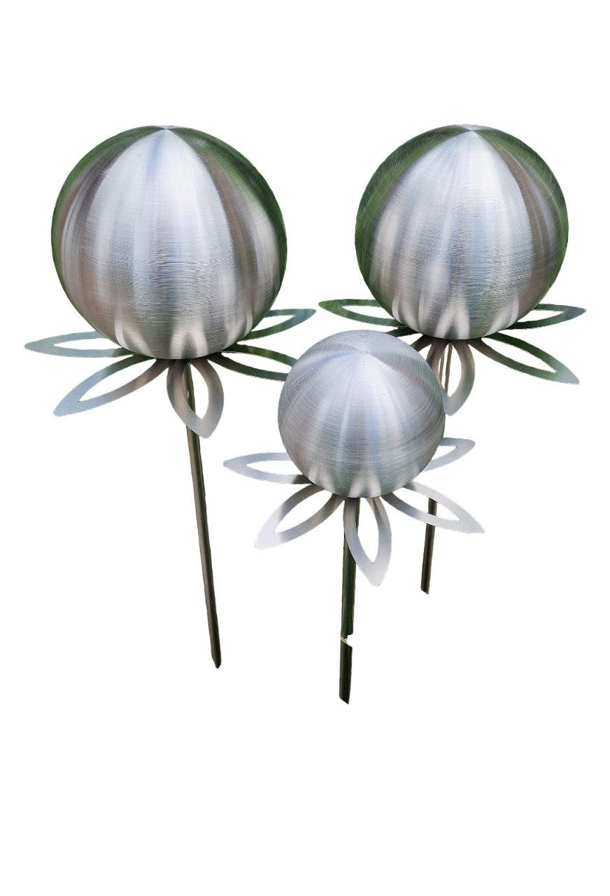 Jürgen Bocker - Gartenambiente Gartenstecker Blütenzauber Paris Rosenkugel Edelstahl 3er Set mit Stab 80 cm (3 tlg. Set)