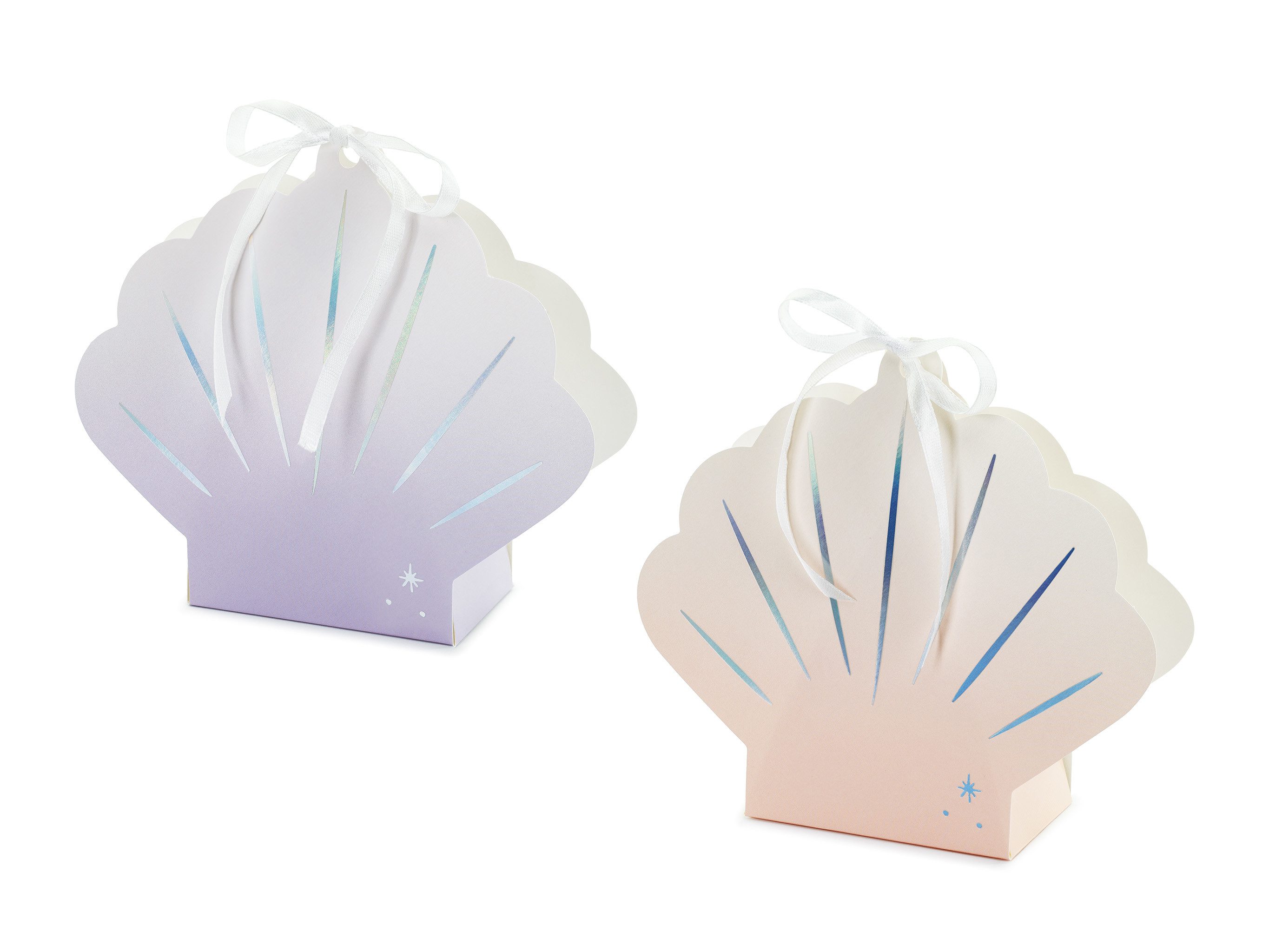 partydeco Geschenkbox, Geschenkbox Muschel 16x17x5cm mit Schleife 4er Set