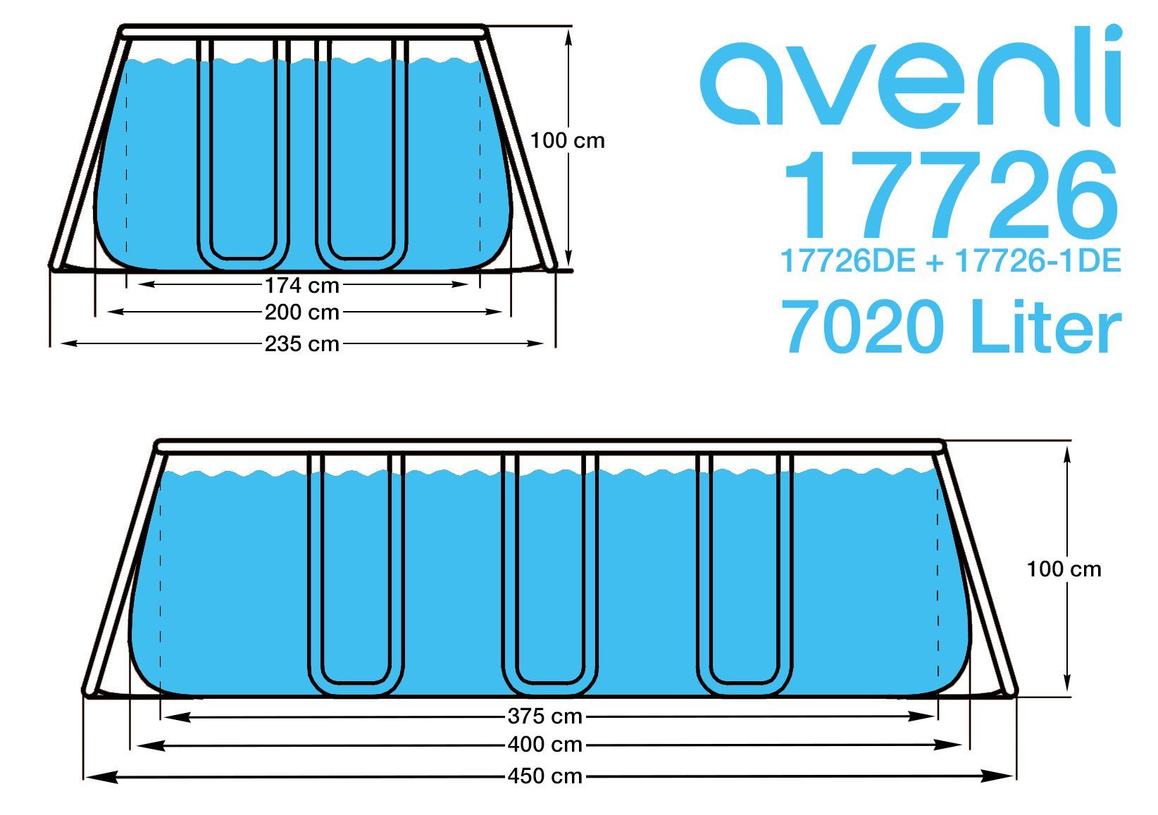 Avenli Framepool Avenli Frame Rectangular Pool 400 x 200 x 100 cm (Stahlrahmenpool, ohne Zubehör), Auch als Ersatzpool geeignet