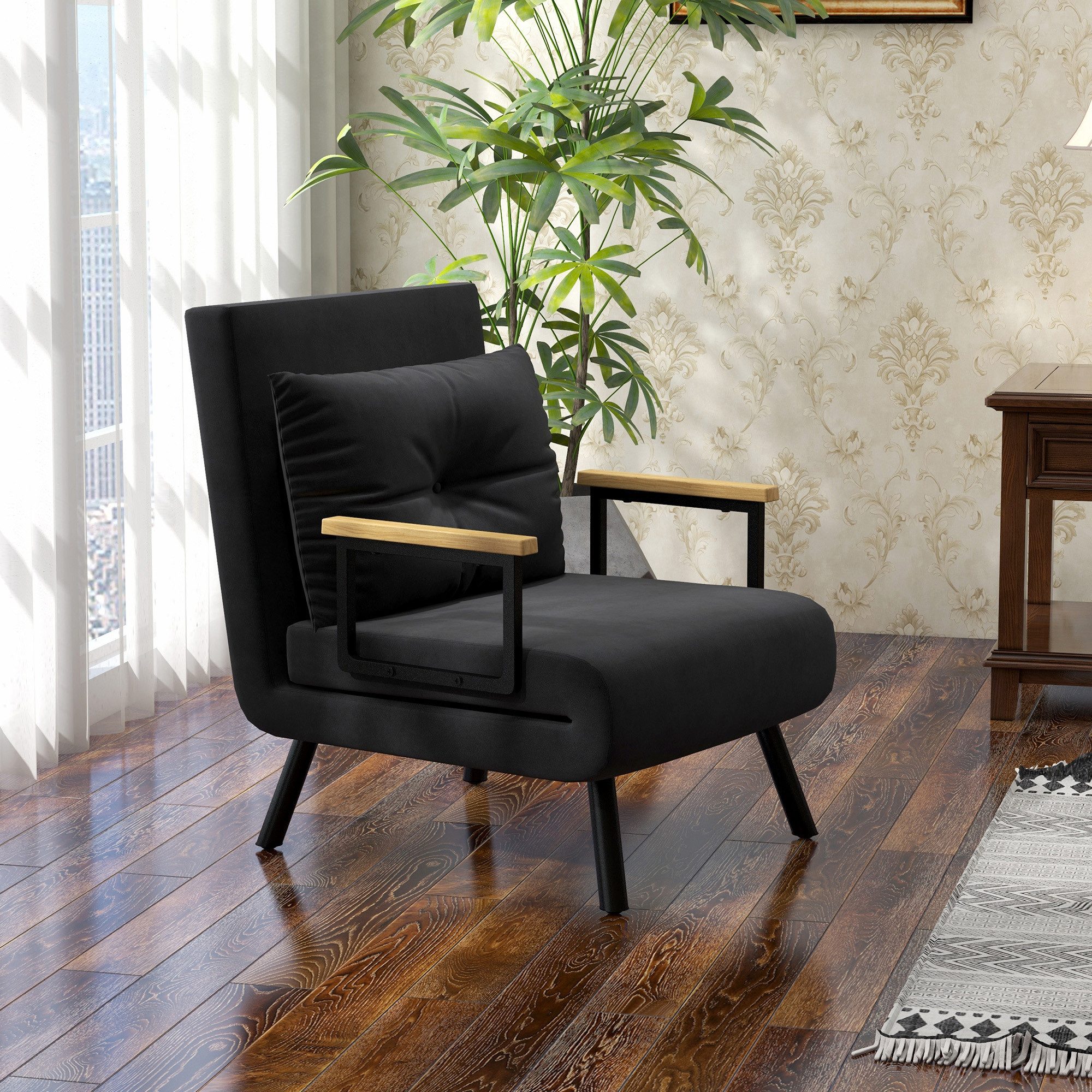 HOMCOM Schlafsofa Schlafcouch mit Bettfunktion, Verstellbare Sessel 1 Teile, 73 x 63 x 81 cm, Schwarz