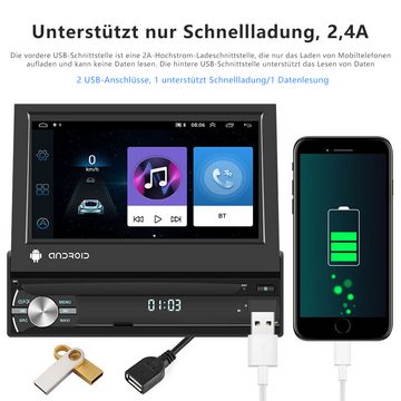 Hikity 7" 1 DIN Flip Android Autoradio mit GPS Navi WIFI Touchscreen MP5 Autoradio (Android 13, 1+32GB, MIT GPS Navi Bluetooth WIFI USB FM AUX)