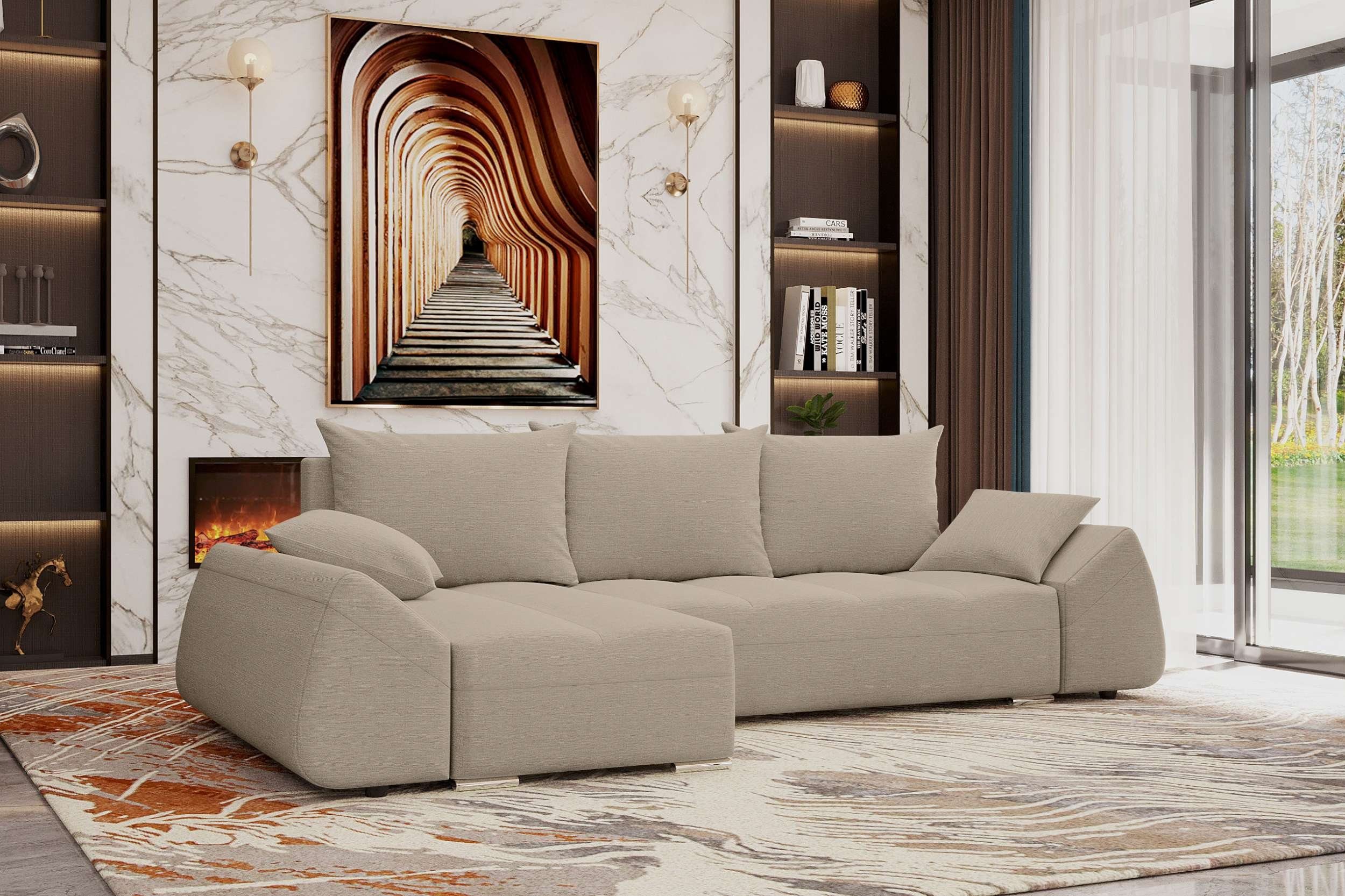EROMMY Ecksofa L-Form - Montagefreie Eckcouch In Beige Mit Linkem Arm