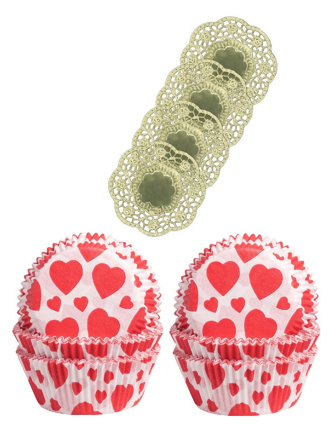 Demmler Muffinform 2er Set Herzen - Inklusive Tassendeckchen in Gold, zum Dekorieren und Backen von Muffins - Made in Germany