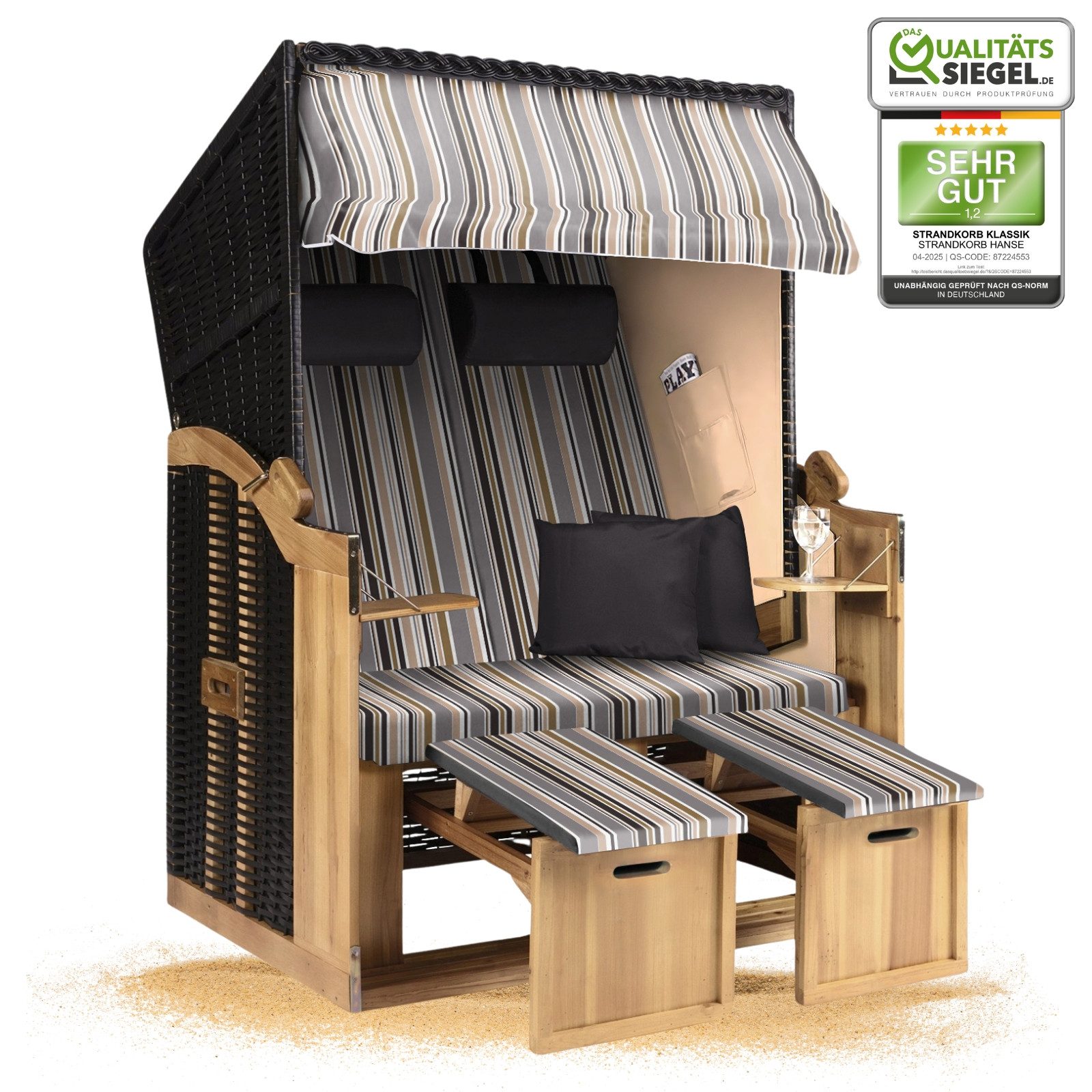 Strandkorb Hanse Strandkorb Strandkorb 2-Sitzer Ostsee Volllieger Beige Anthrazit, BxTxH: 120x80x160 cm, Ostsee Volllieger, Ostsee 2-Sitzer Modell 2025, Stabiles Wacholder mit handgefertigtem Polyrattangeflecht