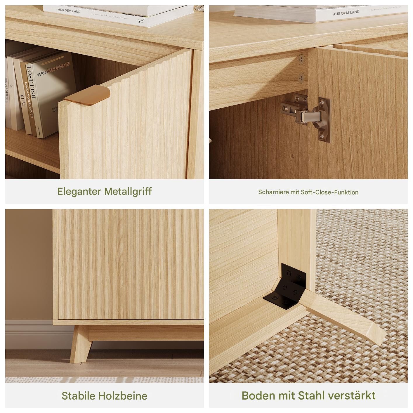 GarveeMore Sideboard (Verstellbaren Einlegeböden, 140 cm B x 39 cm T x 83 cm H), für Wohnzimmer, Esszimmer, Küche oder Eingangsbereich – Bild 5 von 5