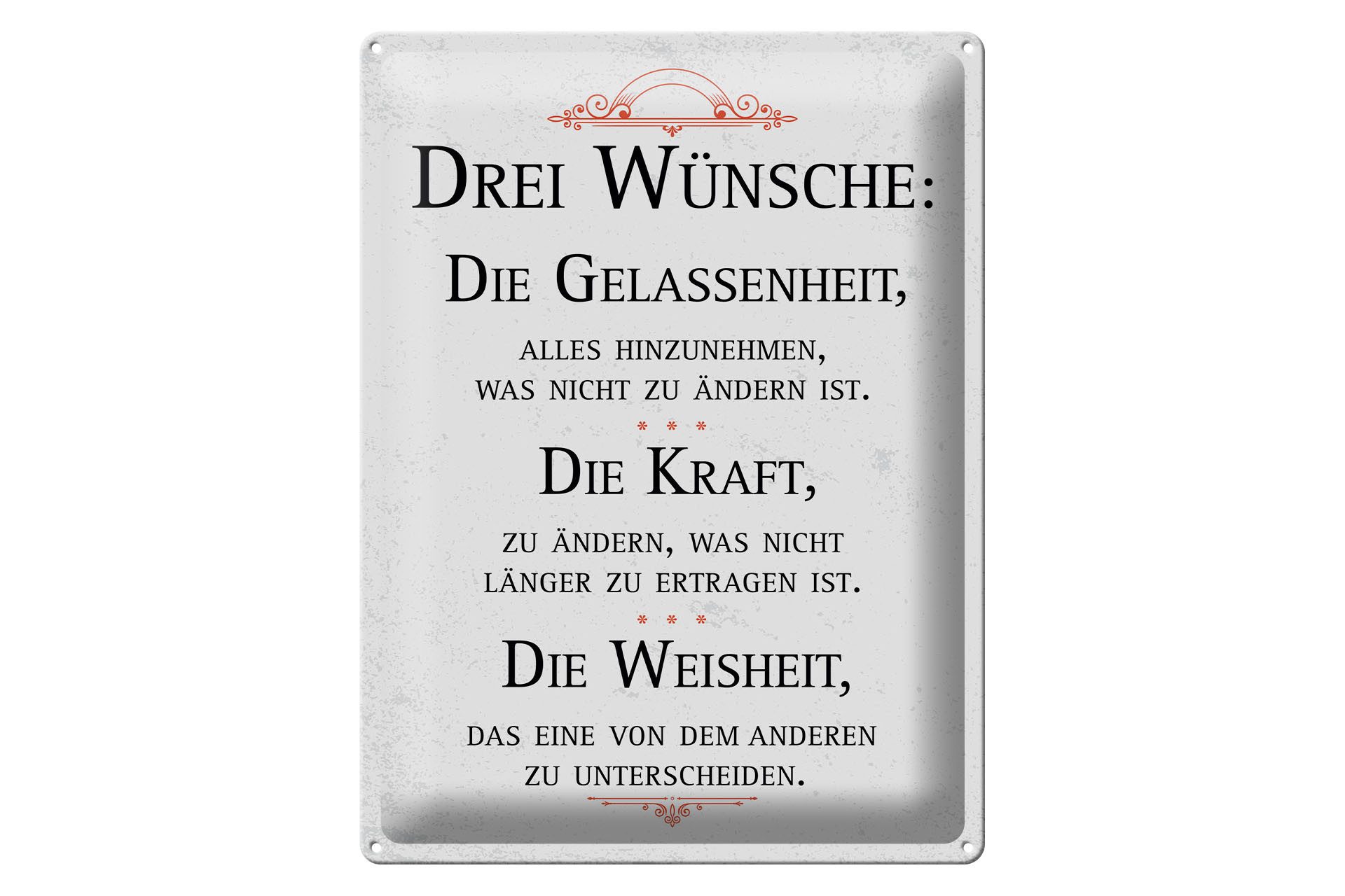 Metallschild Spruch Drei Wünsche Gelassenheit Weisheit 30x40cm