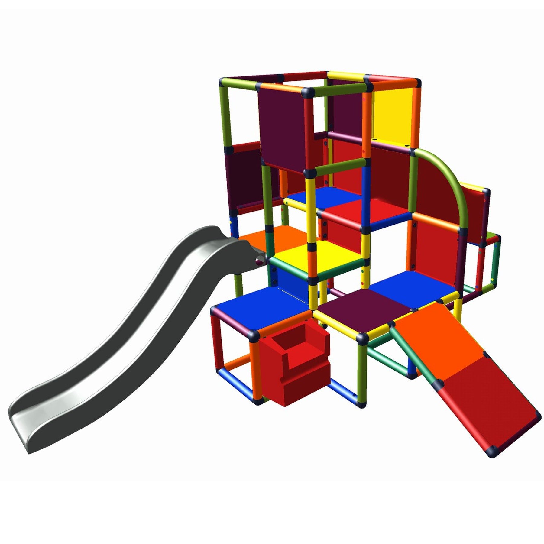 move and stic Josefine großer Kletterturm mit 2 Rutschen und Treppe Konstruktions-Spielset, In- und Outdoor
