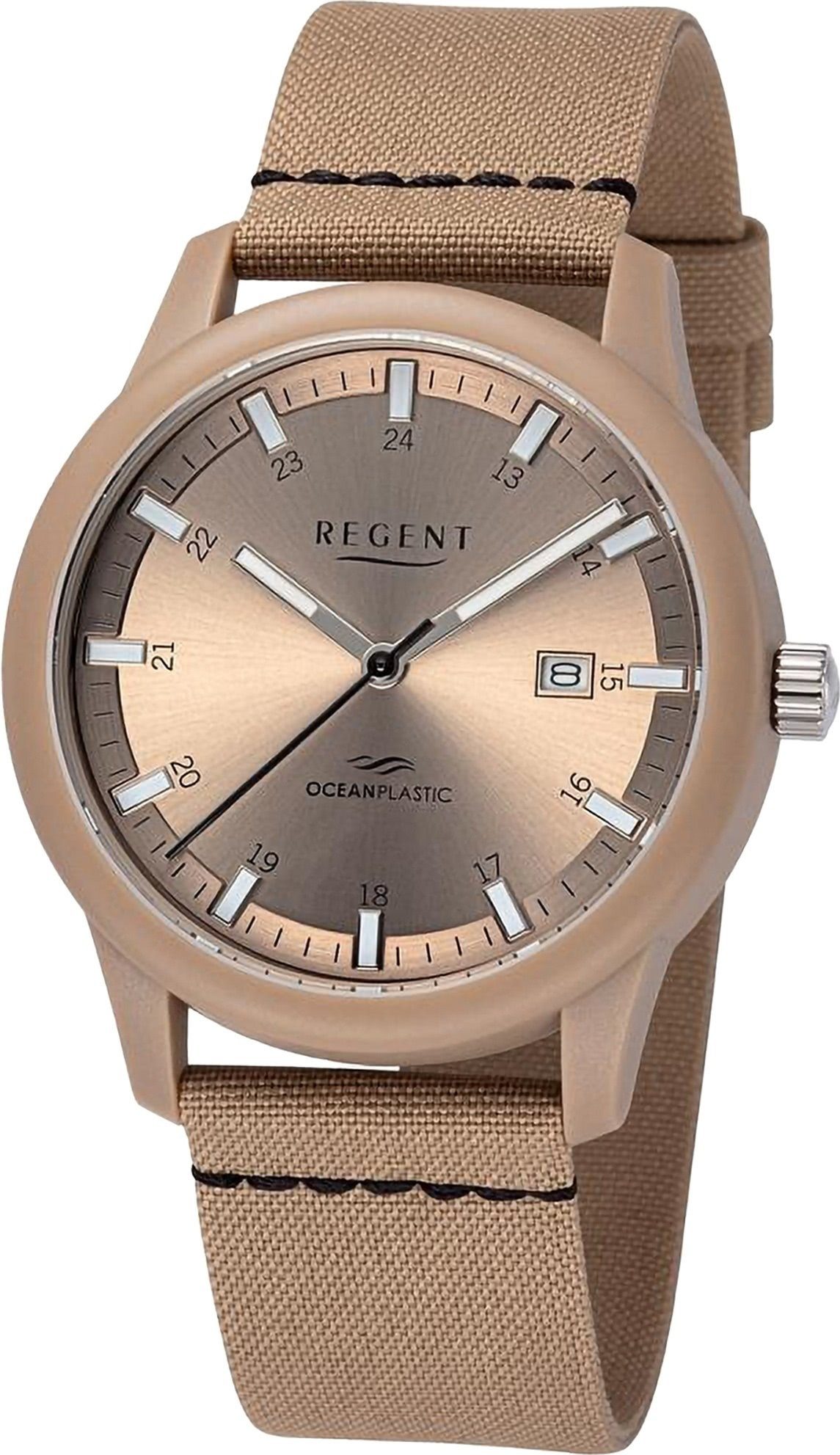 Regent Quarzuhr Regent Herren extra (ca. groß 40mm), Analog, Herren rund, Armbanduhr Armbanduhr Nylonarmband