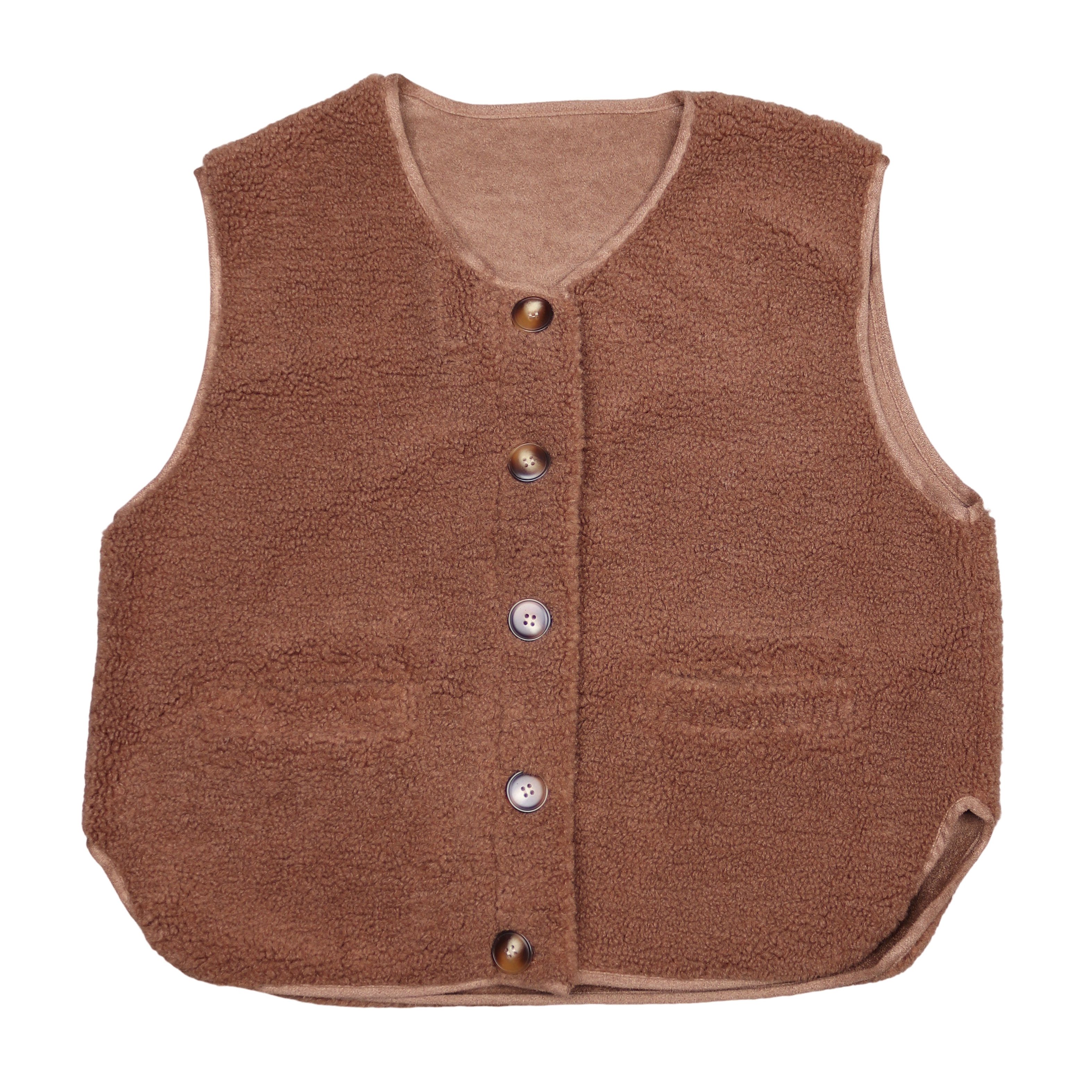 MIRROSI Plüschweste Damen Teddy Weste Plüsch – ärmellose Kuschelweste mit Knopfleiste (One Size – passend ca. für Größe 38, 40 und 42) weich & warm – 2 Seitentaschen