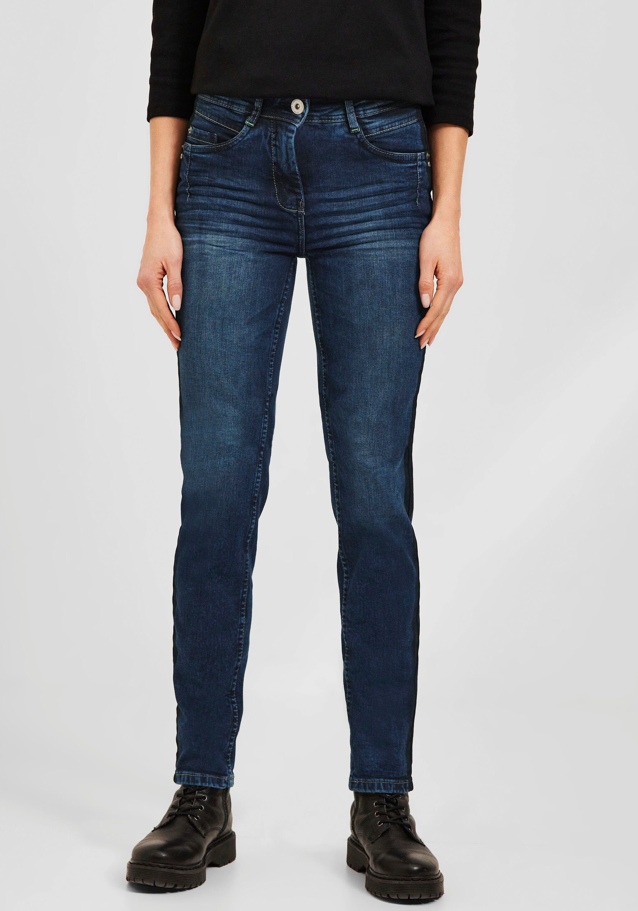 Cecil Slim-fit-Jeans Toronto Galonstreifen, Beine Schmale mit seitlichem Silhouette vorteilhafte für eine Style
