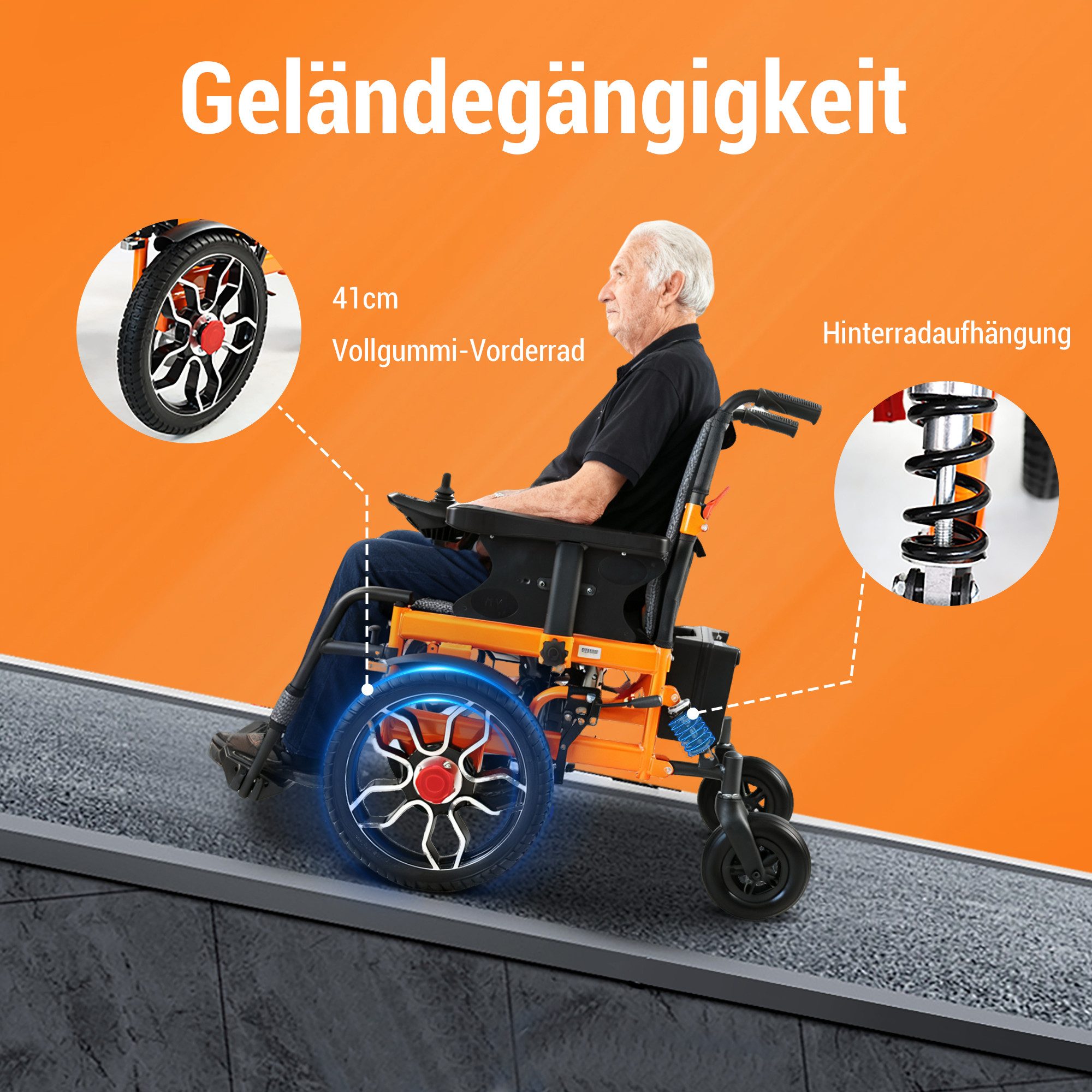 Vankel Elektrorollstuhl Elektrisch Faltbar Leicht bis 150KG, Faltbar, 25 km, seniorenmobil, 2x250W, 6,00 km/h E-Rollstuhl