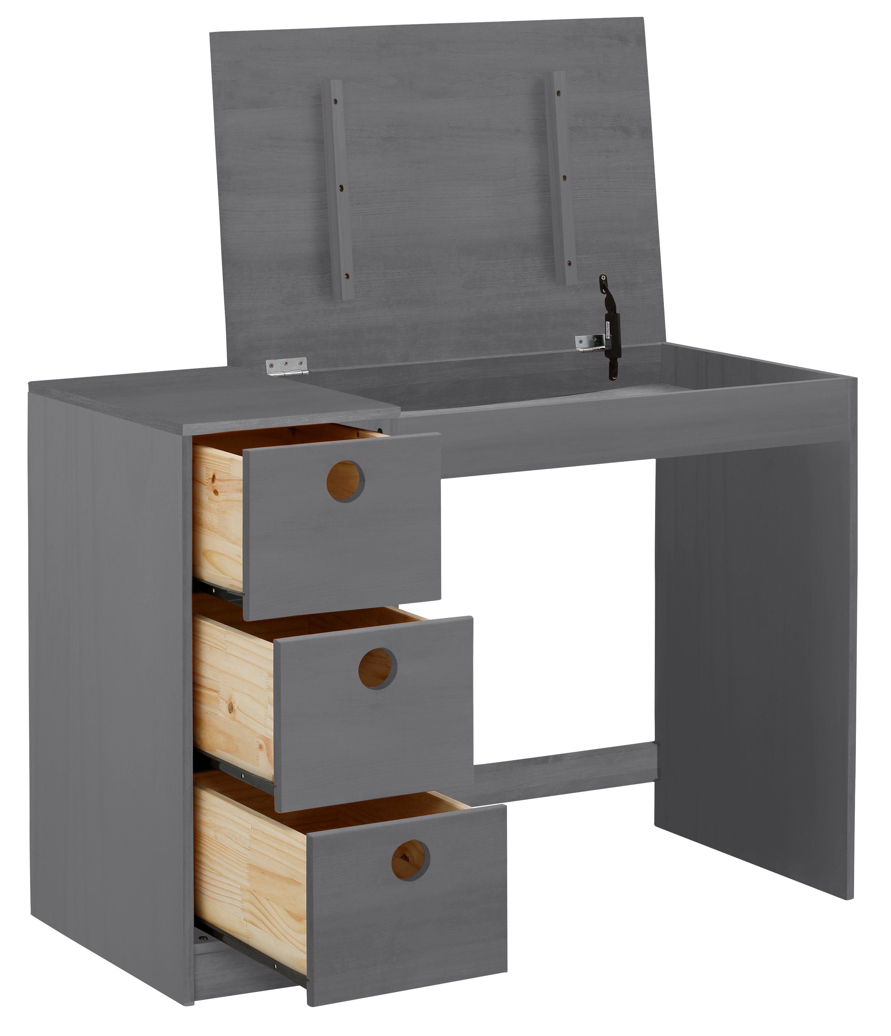OTTO home Kinderschreibtisch Alpi, Kiefernholz, Wangengestell, mit 3 Schubkästen, Tischbreite 100 cm