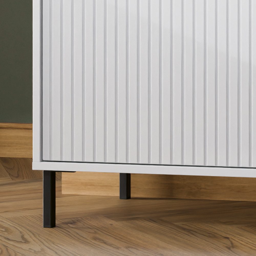 Lomadox Wohnzimmer-Set AMELIA-129, (Mega-Spar-Set, 3-St., Highboard Lowboard Sideboard), Sideboard Highboard Lowboard weiß Rillen