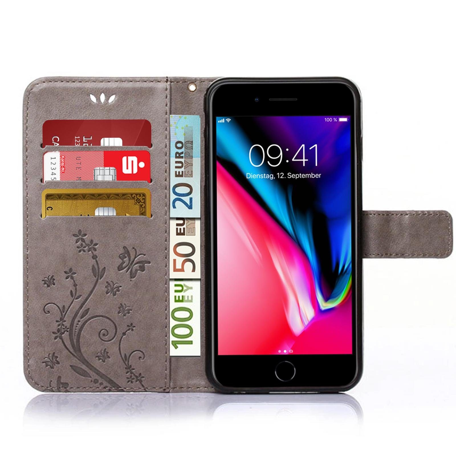 Numerva Handyhülle Bookstyle Flower für Apple iPhone 8, Handy Tasche Schutzhülle Klapphülle Flip Cover mit Blumenmuster