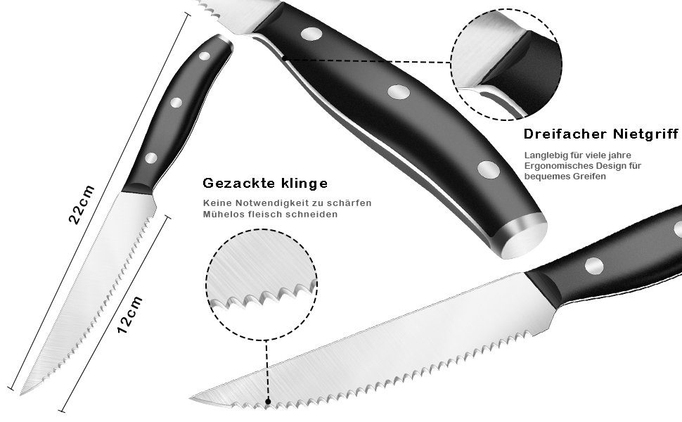 30tlg.Edelstahl Steakmesser Set mit Essbesteck Spülmaschinenfest Besteck-Set KingLux
