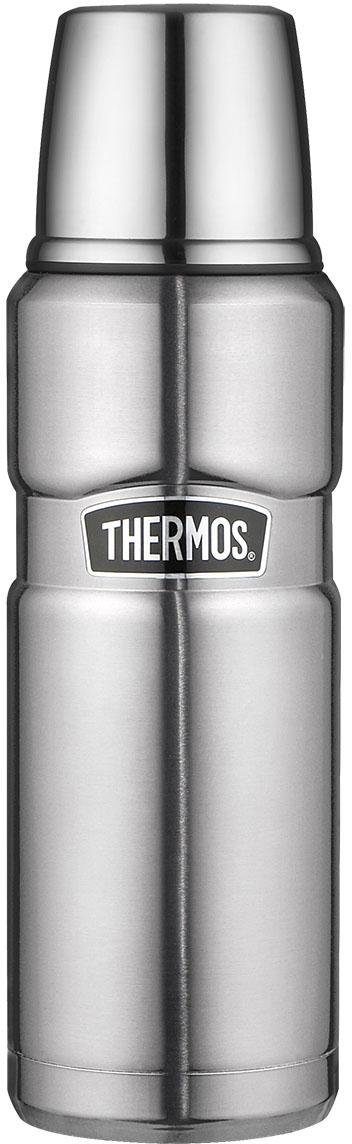 THERMOS Isolierflasche STAINLESS KING BEVERAGE BOTTLE, doppelwandiger Edelstahl, 0,47l, 12h heiß & 24h kalt, Twist & Pour Lid, Becher