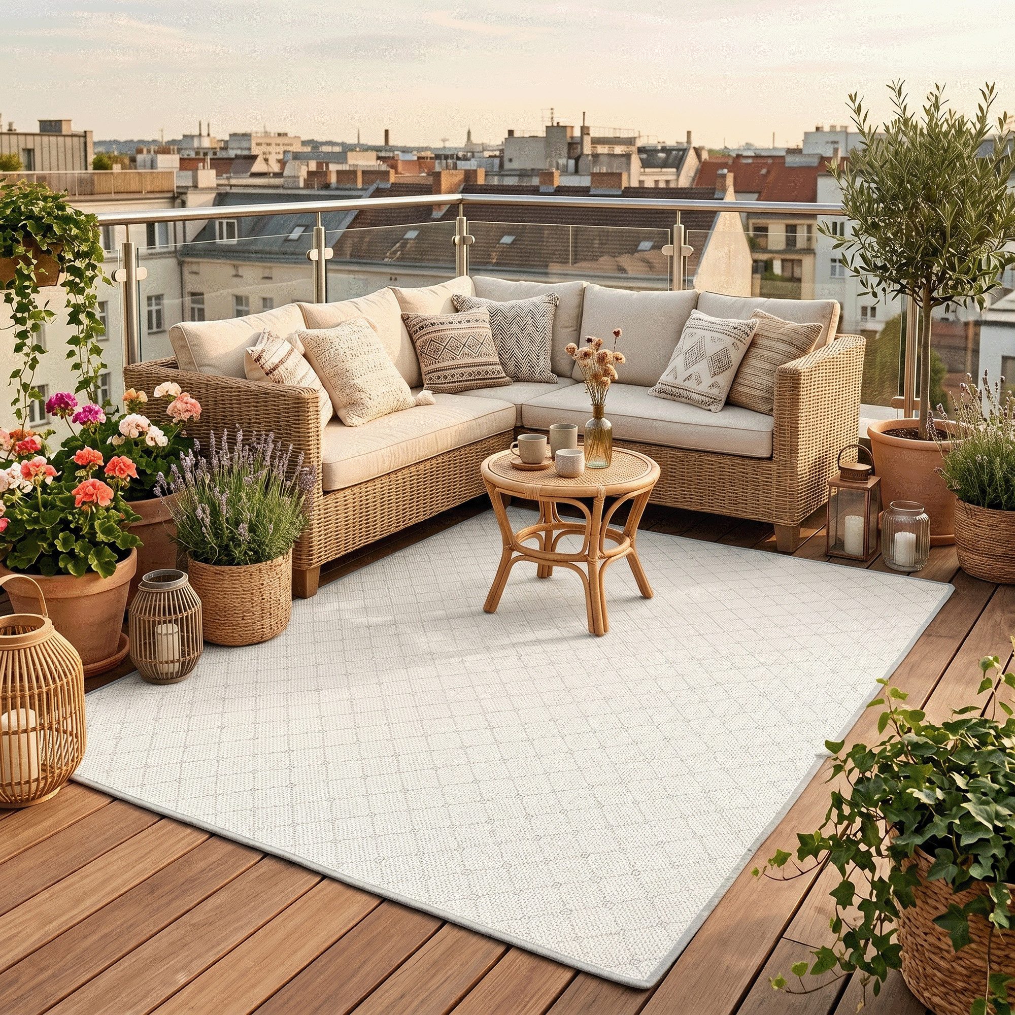 Snapstyle Outdoorteppich In & Outdoor Teppich Flachgewebe Oslo Karo Modern, Rechteckig, Höhe: 4 mm