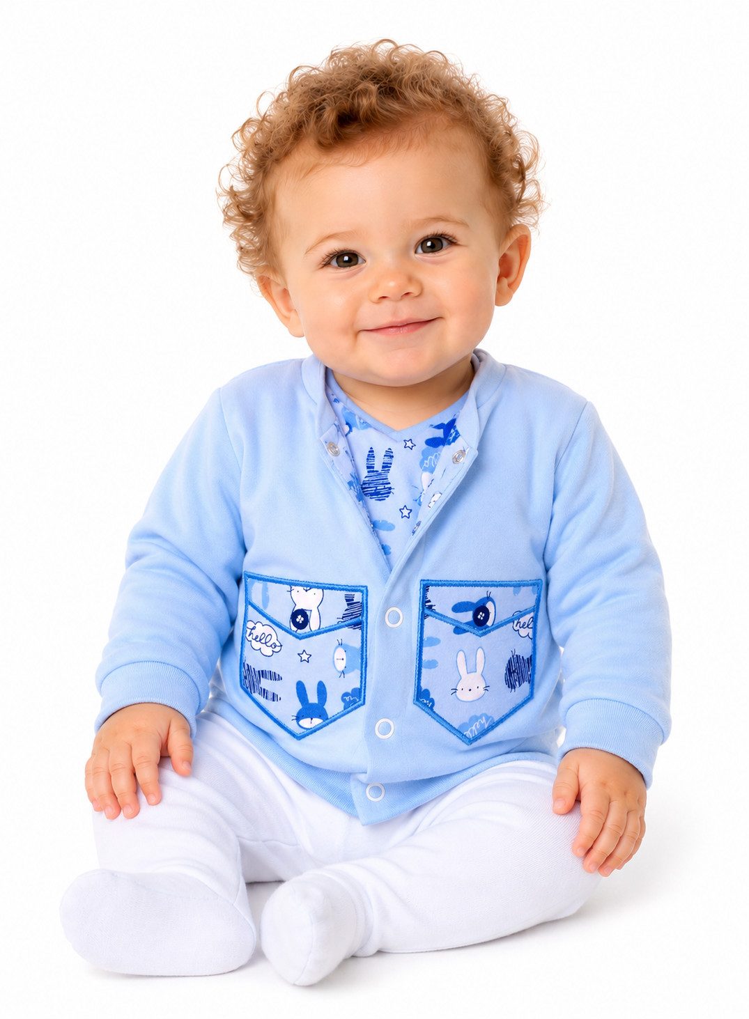 La Bortini Sweatjacke Baby Jacke leichtes Jäckchen Pulli in Blau mit Häschen