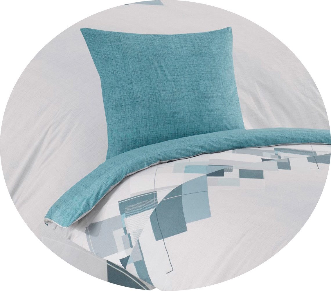 Buymax Bettwäsche Wende-Bettwäsche, Premium, Renforce: 100% Baumwolle, 3 teilig, 200x220 cm, Bettbezug-Set, mit Reißverschluss, Weiß Türkis – Bild 4 von 4