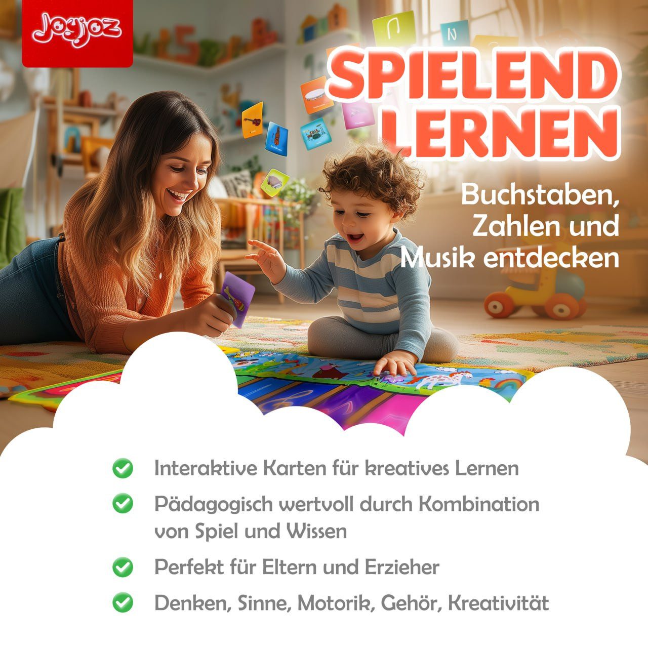 JoyJoz Spielmatte (Elektronische Klaviermatte, Tanzmatte für Kinder), mit 25 Geräuschen und 13 Karten – Spielspaß und Lernen in Einem – Bild 2 von 5