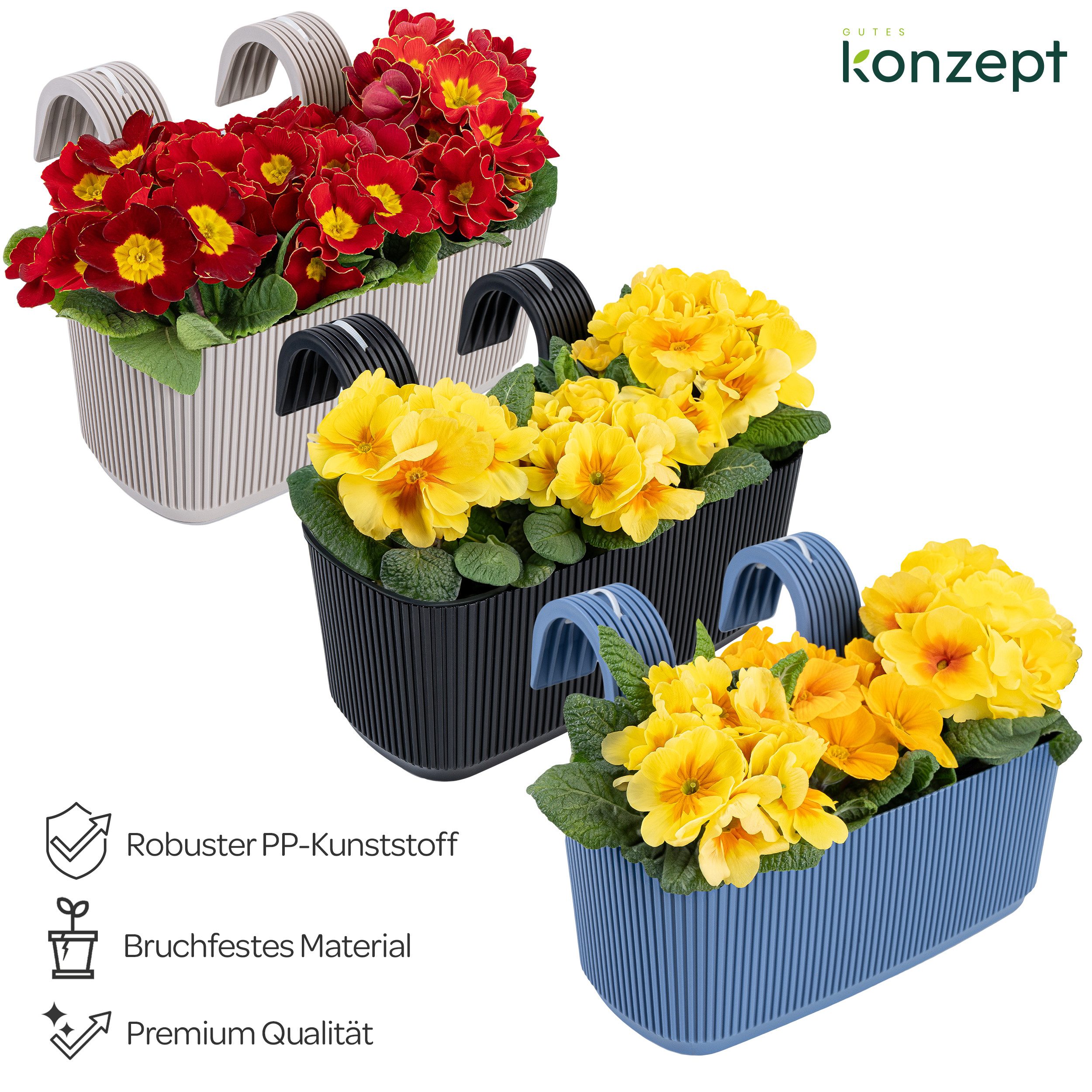 KONZEPT Balkonkasten Blumenkasten mit Halterung – 29 x 19 cm, Balkonkasten für Geländer, 3,2 L aus wetterfestem Kunststoff – Bild 4 von 5