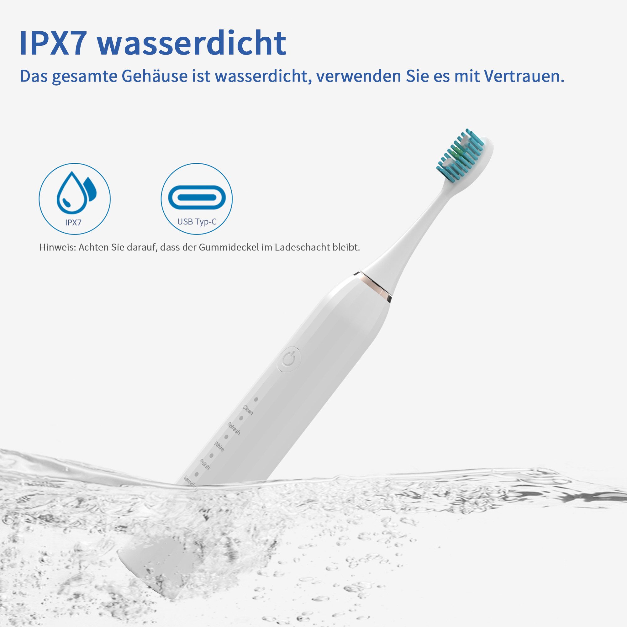 BRAIDOL Elektrische Zahnbürste Zahnbürste,Schallzahnbürste für Zahnpflege, Aufsteckbürsten: 6 St., Electric toothbrush für Erwachsene,5 Putzmodi, Reise Zahnbürsten mit 6 Zahnbürstenkopf,2-Minuten-Timer
