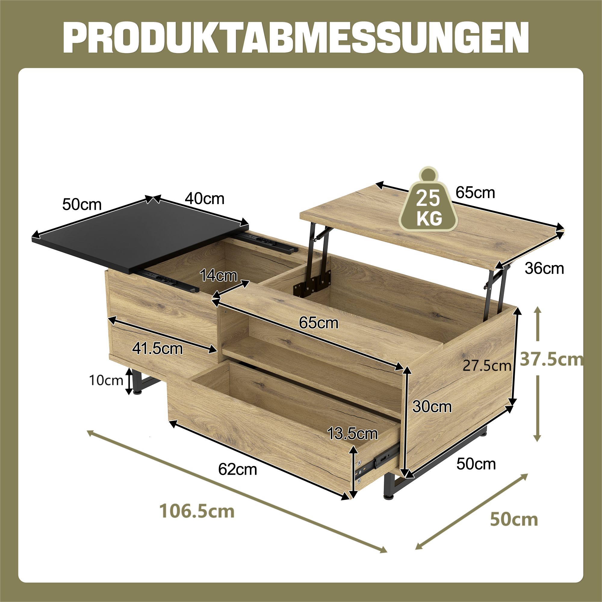 LVHOM Couchtisch mit LED, 4 Stauraum (Schubladen, offene/versteckte Fächer) (verstellbarer Tischplatte(praktischem Lift-Design) für Homeoffice/Büro/Essen, 4-fach-Stauraum sortiert Geräte/Snacks/Entspannung, LED-Ambience für gemütliche Abende, Umweltfreundliche Materialien und intelligentes Design kombiniert), für kompakte Räume, Wohnzimmer, Schlafzimmer, Arbeitszimmer