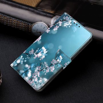 CLM-Tech Handytasche für Xiaomi Redmi Note 13 Pro 5G Hülle Tasche aus Kunstleder Klapphülle (Pflaumenblüte blau, Handyhülle Wallet Flip Case Cover Etui), Schutzhülle mit Standfunktion, Kartenfächer, und Magnetverschluss