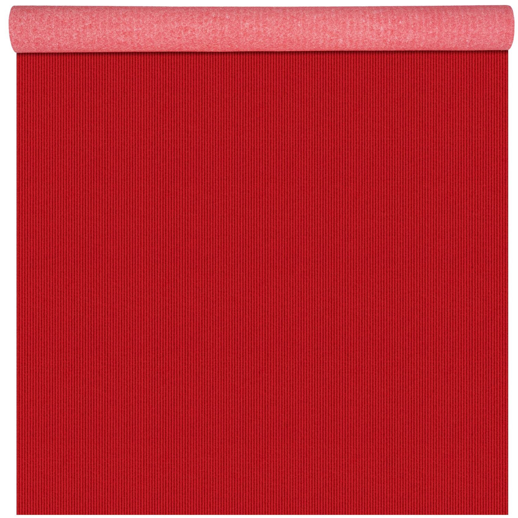 ANRO Teppich YULA Messeteppich Meterware Eventteppich Rips zuschneidbar Bfl-S1, Rechteckig, Höhe: 3 mm, schwer entflammbar Läufer 100x133cm Uni Rot