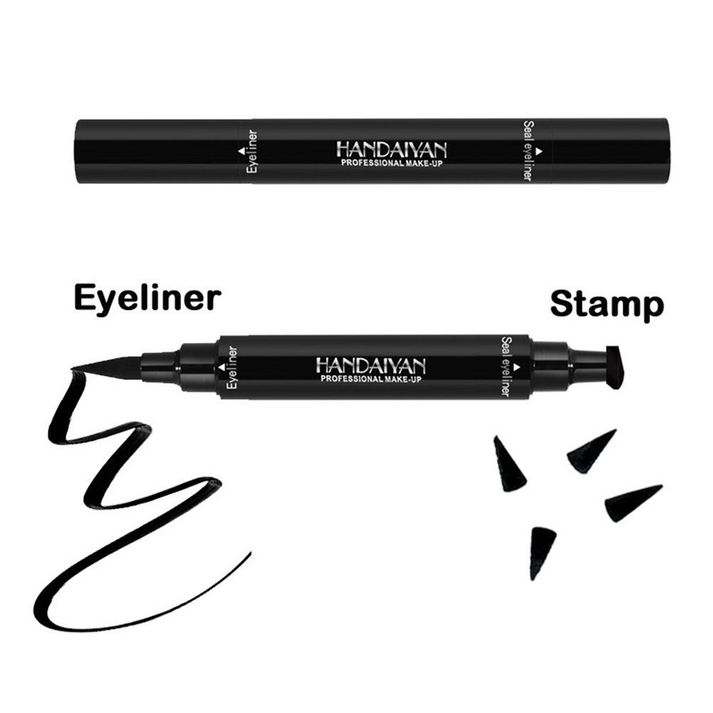 Köpfen, zwei mit 2-in-1-Eyeliner-Stift Augen-Make-up-Stempelstift, 1 Stück wasserdichter Haiaveng Eyeliner Stempel, schwarzer,