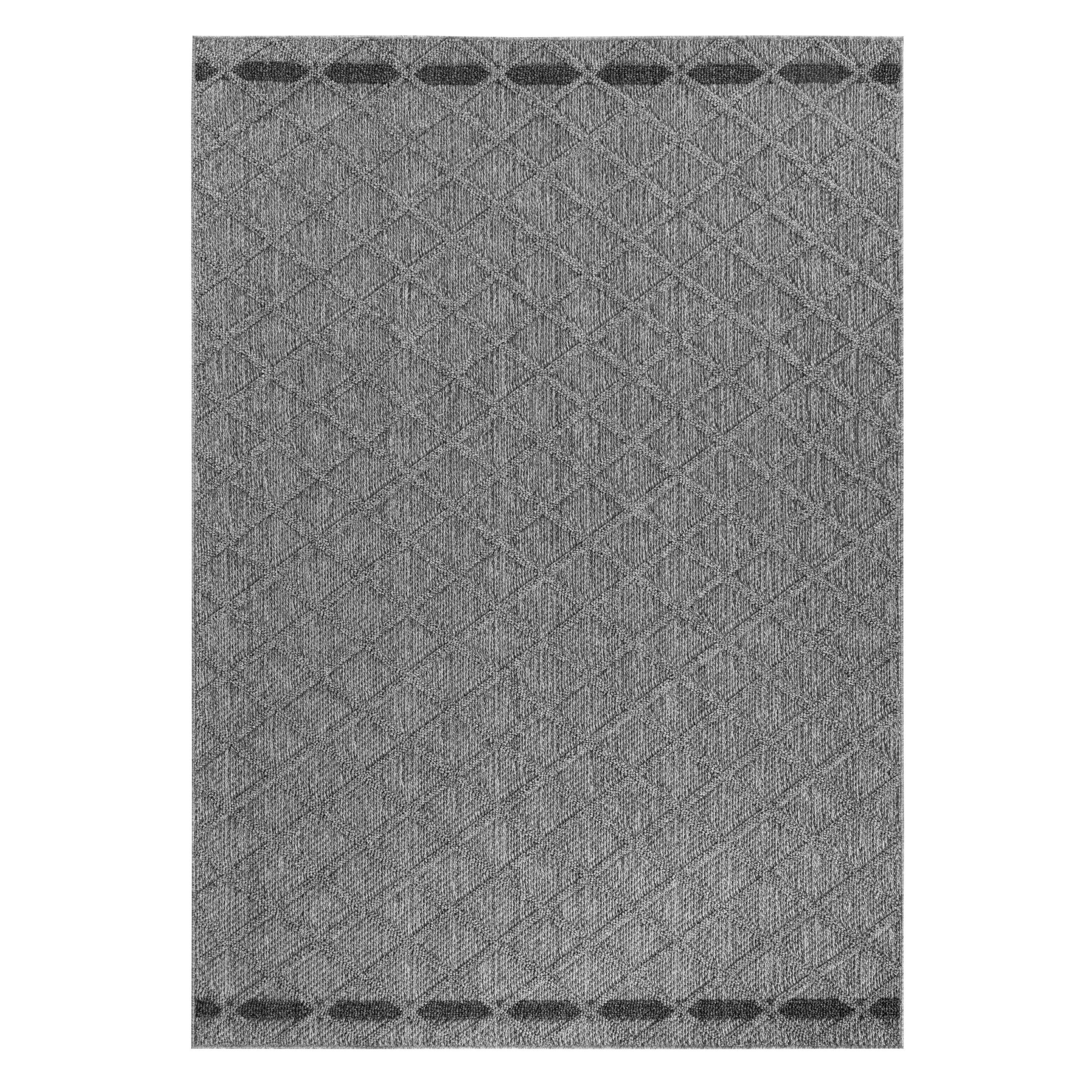 Teppich Rauten Design, Teppium, Rechteckig, Höhe: 8 mm, In& Outdoor Teppich Grau Rauten Design für Küchen Balkon Terrasse