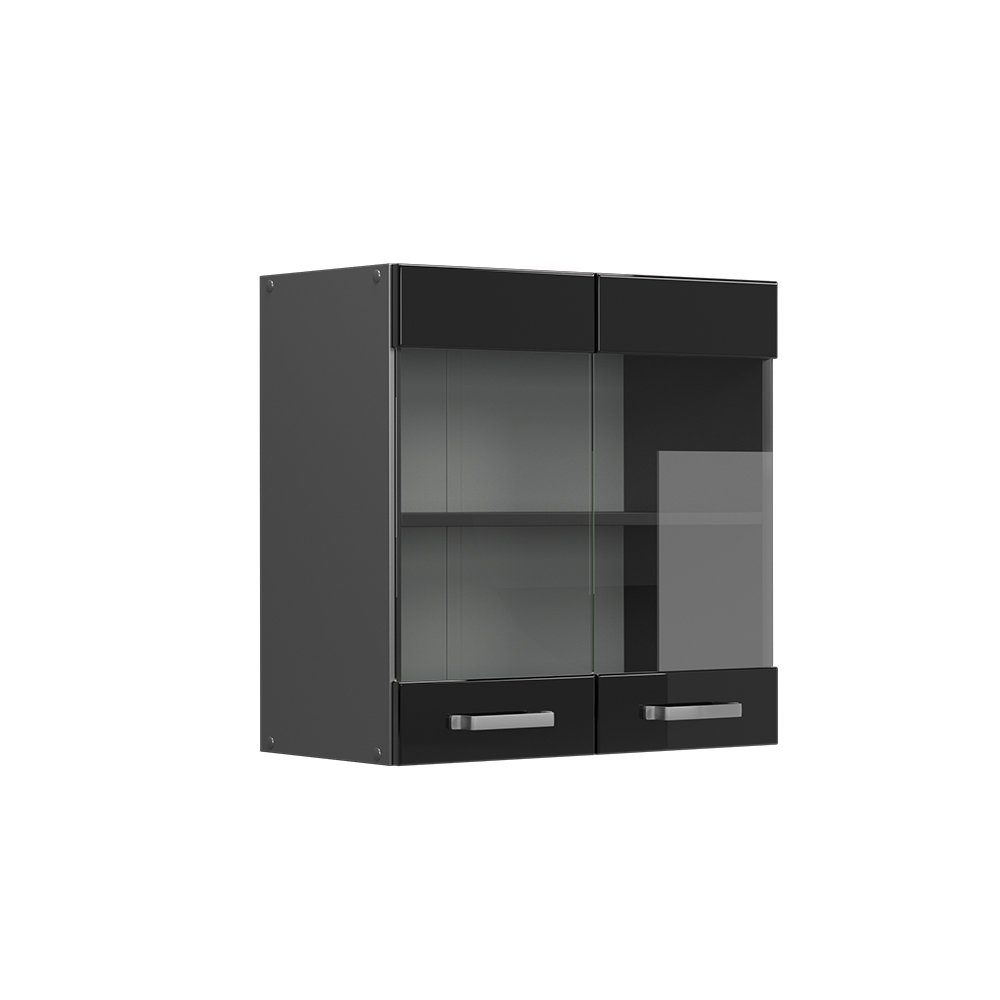 Vicco Glashängeschrank Küchenschrank R-Line Anthrazit Schwarz Hochglanz 60 cm