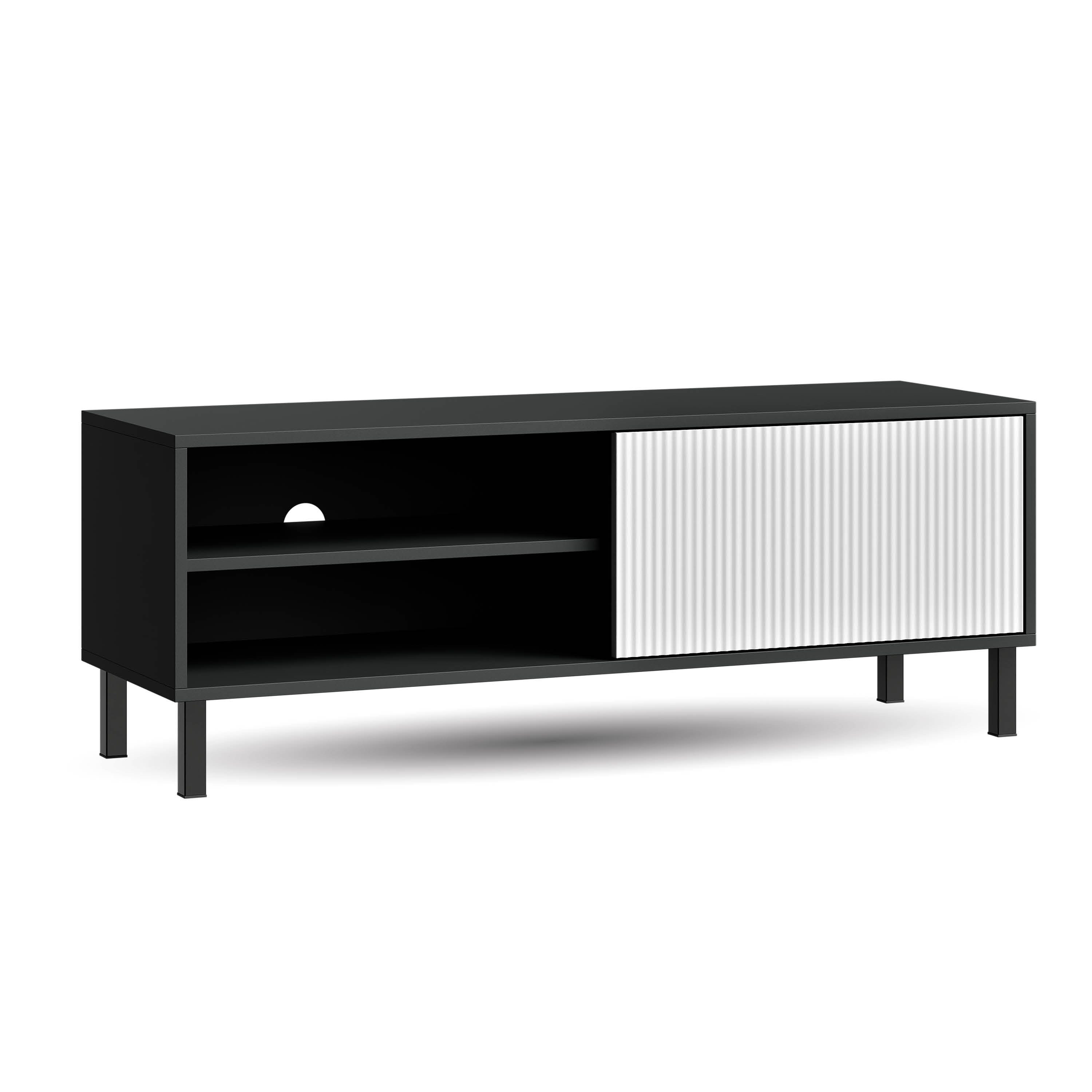 Planetmöbel TV-Schrank Liora TV Board, Lowboard 120 cm lang, TV Kommode (für Fernseher bis 50 Zoll, Fernsehtisch für Wohnzimmer, viel Stauraum) Fernsehschrank mit zwei offenen Fächern