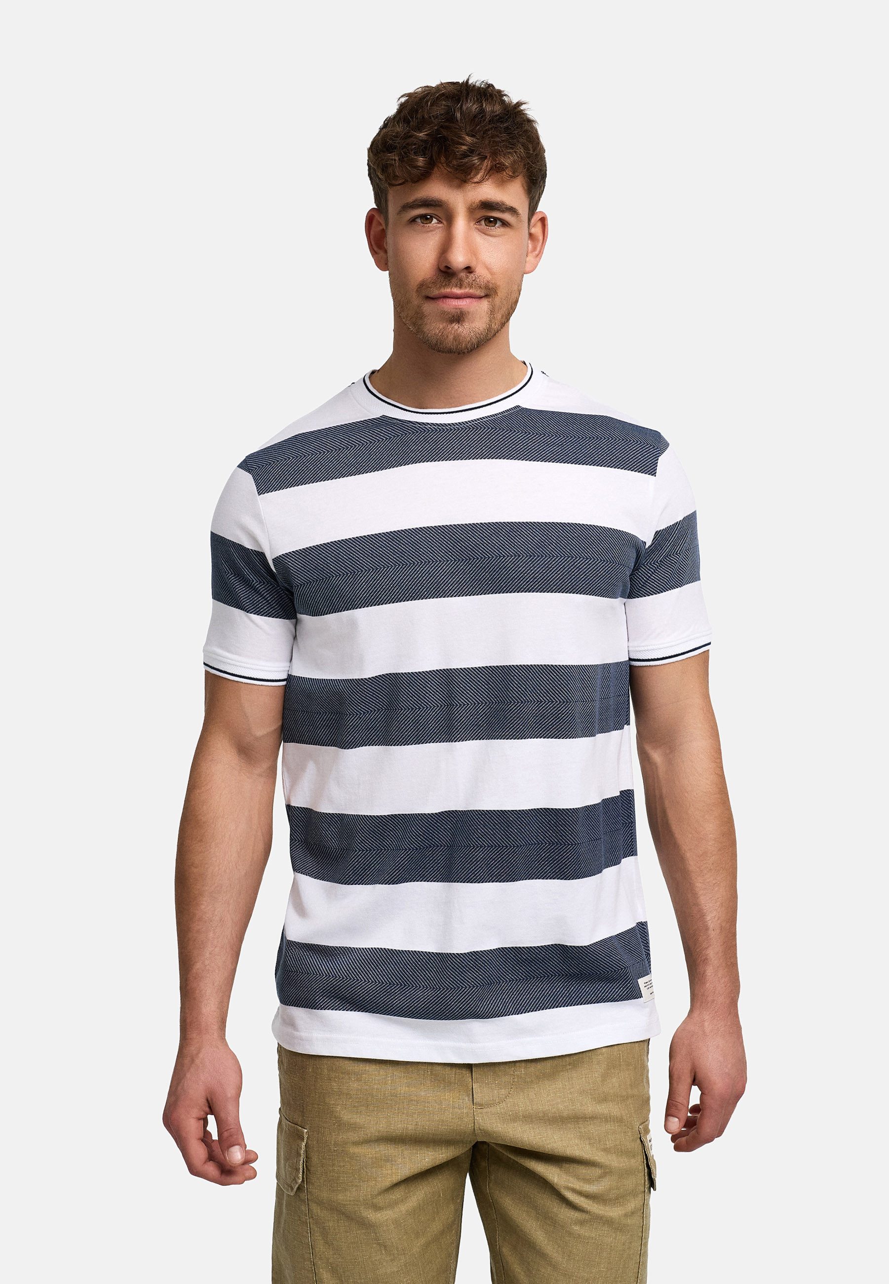 INDICODE T-Shirt Herren INAriba Rundhals T-Shirt Blockstreifen Sportives Shirt mit markantem Streifendesign