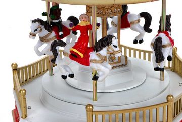 LuVille Weihnachtsszene Weihnachtskarussell, Drehendes Jahrmarktkarussell mit 4 Karussellpferden, 3 Fahrgästen