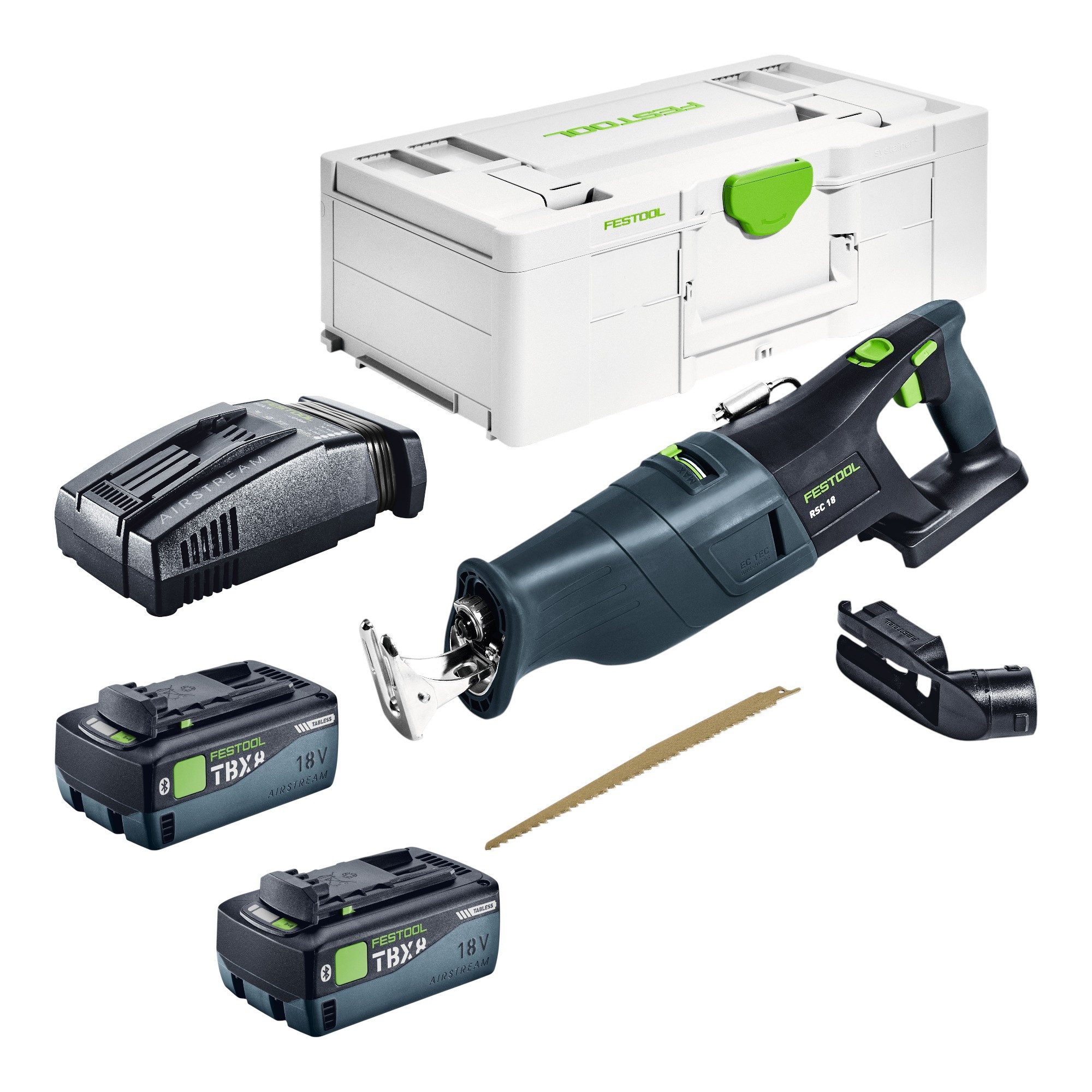 FESTOOL Akku-Reciprosäge RSC 18 EB-Basic Akku Säbelsäge 18 V Brushless + 2x Akku 8,0 Ah