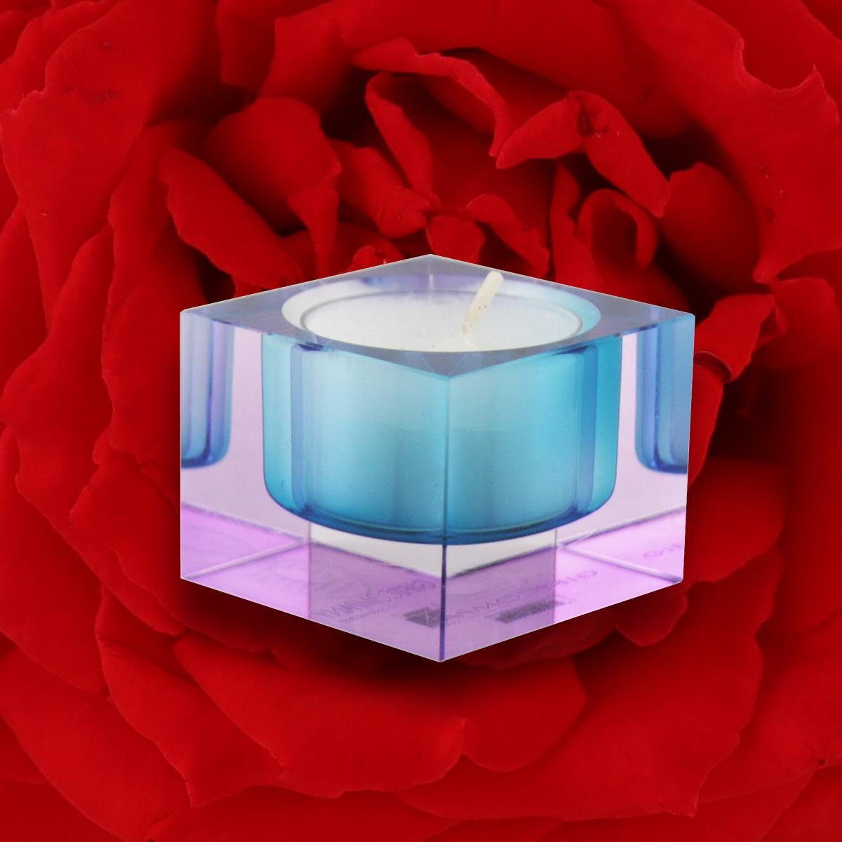(Stück) Kristallglas Giftcompany Teelichthalter H Teelichthalter Gift-Company cm 4 blau Sari ca.