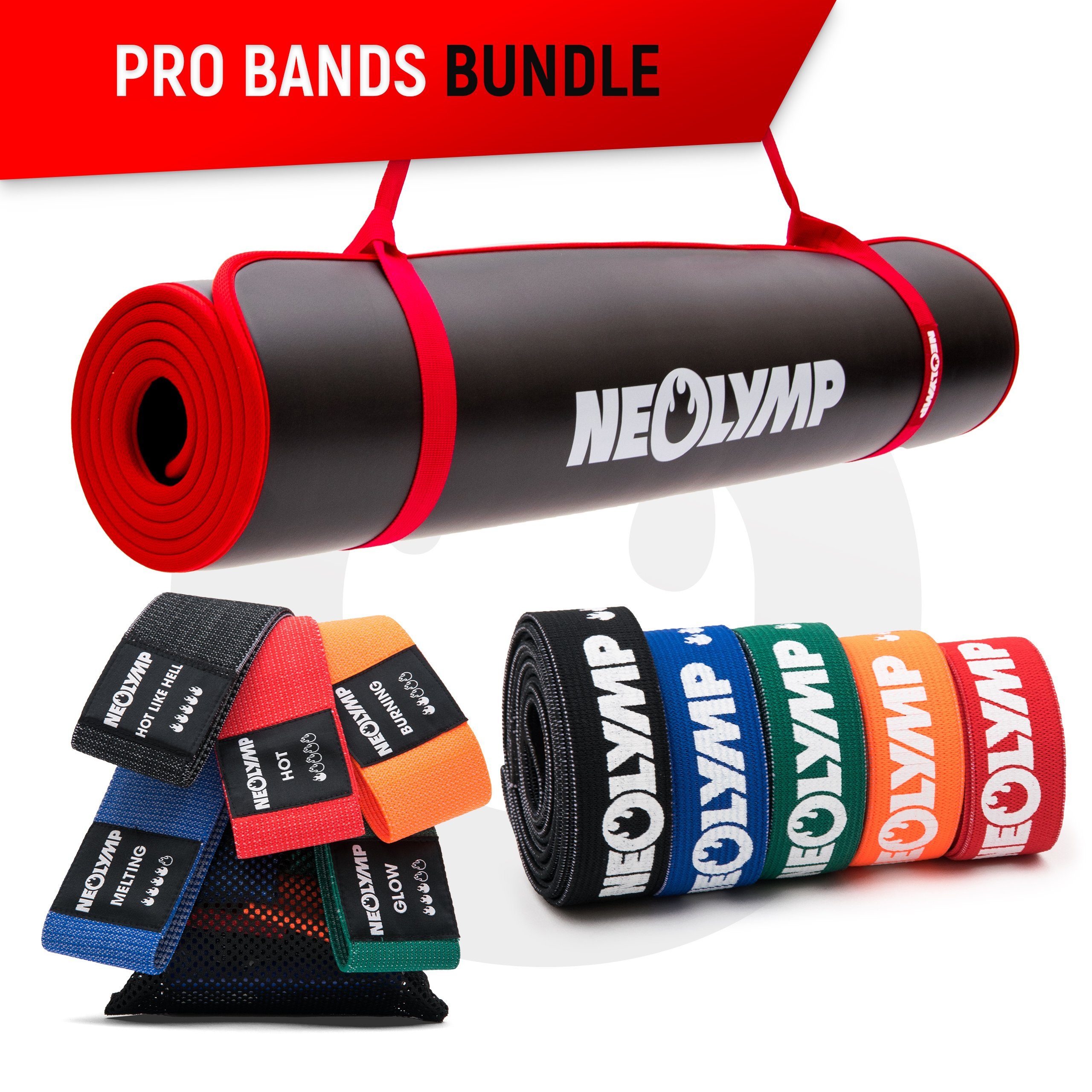 NEOLYMP Trainingsband Spar-Set Bands Bundle, rutschfeste Fitnessmatte, Fitnessbänder aus Naturfasern