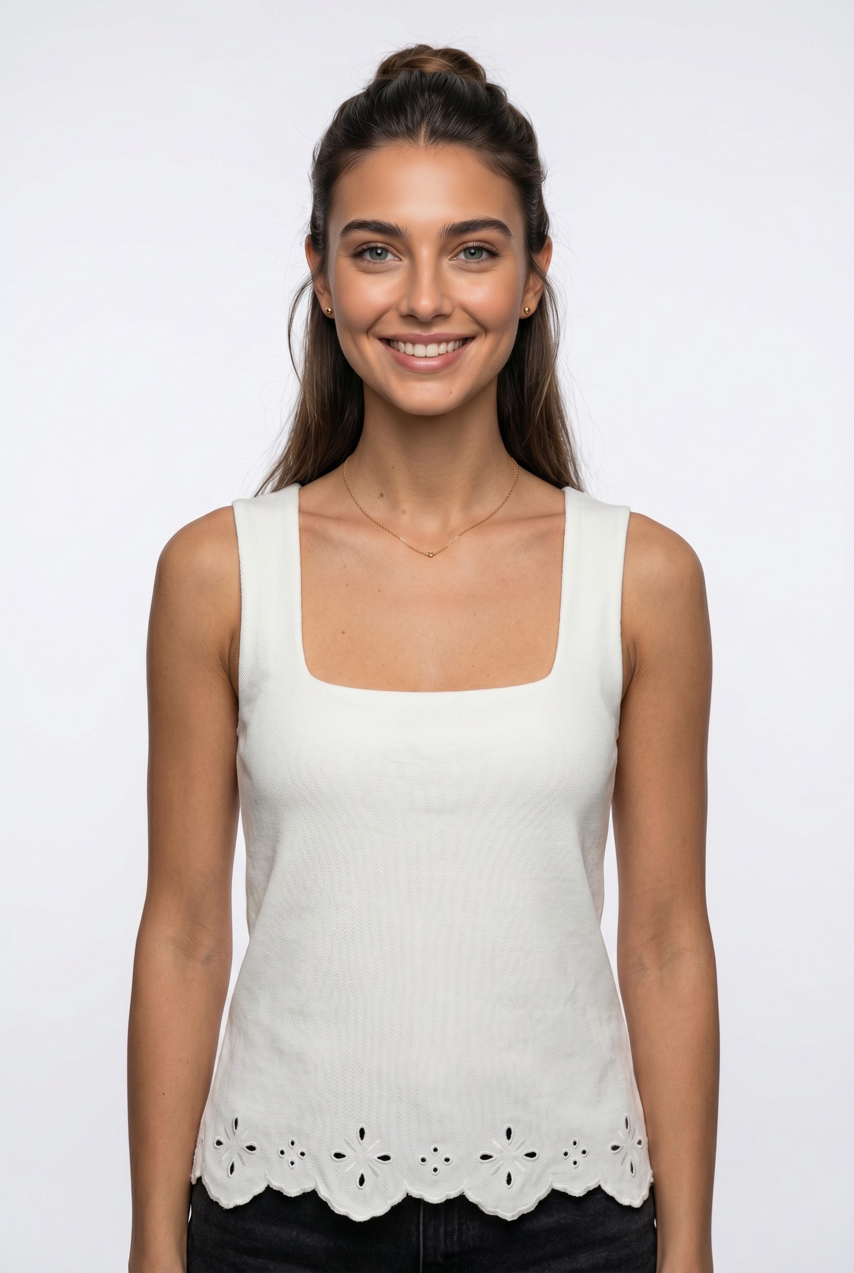 Vero Moda Spitzentop VMLOUISE SL SQUARE NECK TOP JRS Baumwolle, regular fit